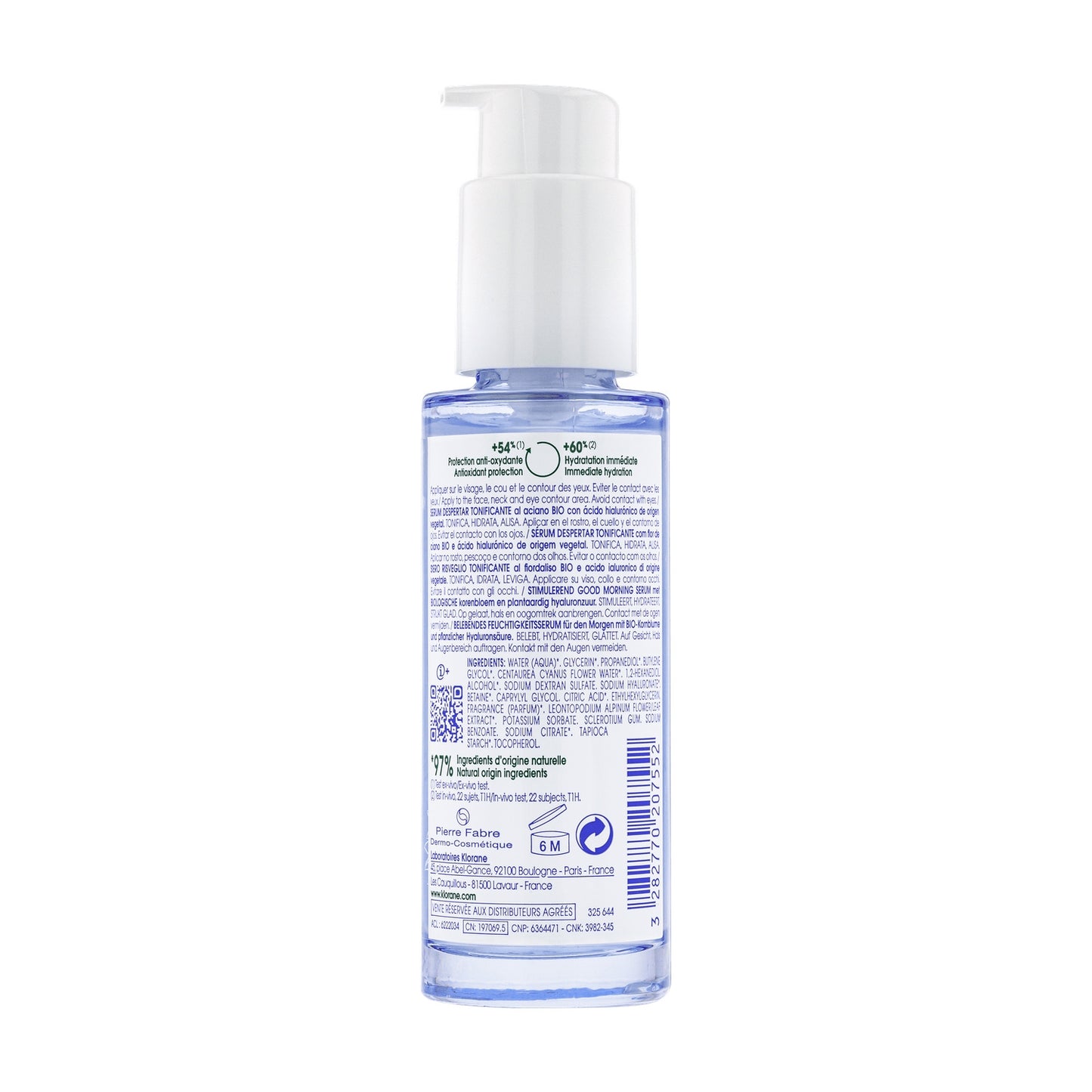 KLORANE Organic Cornflower Hyaluronic Acid Face and Eye Serum, Awaken and Smooth