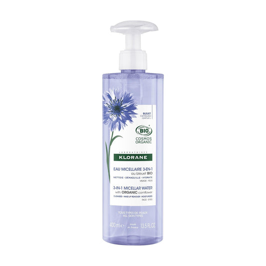 KLORANE Micellar Water for Face, Eyes and Lips for Sensitive Skin 3 in 1 with Organic Cornflower