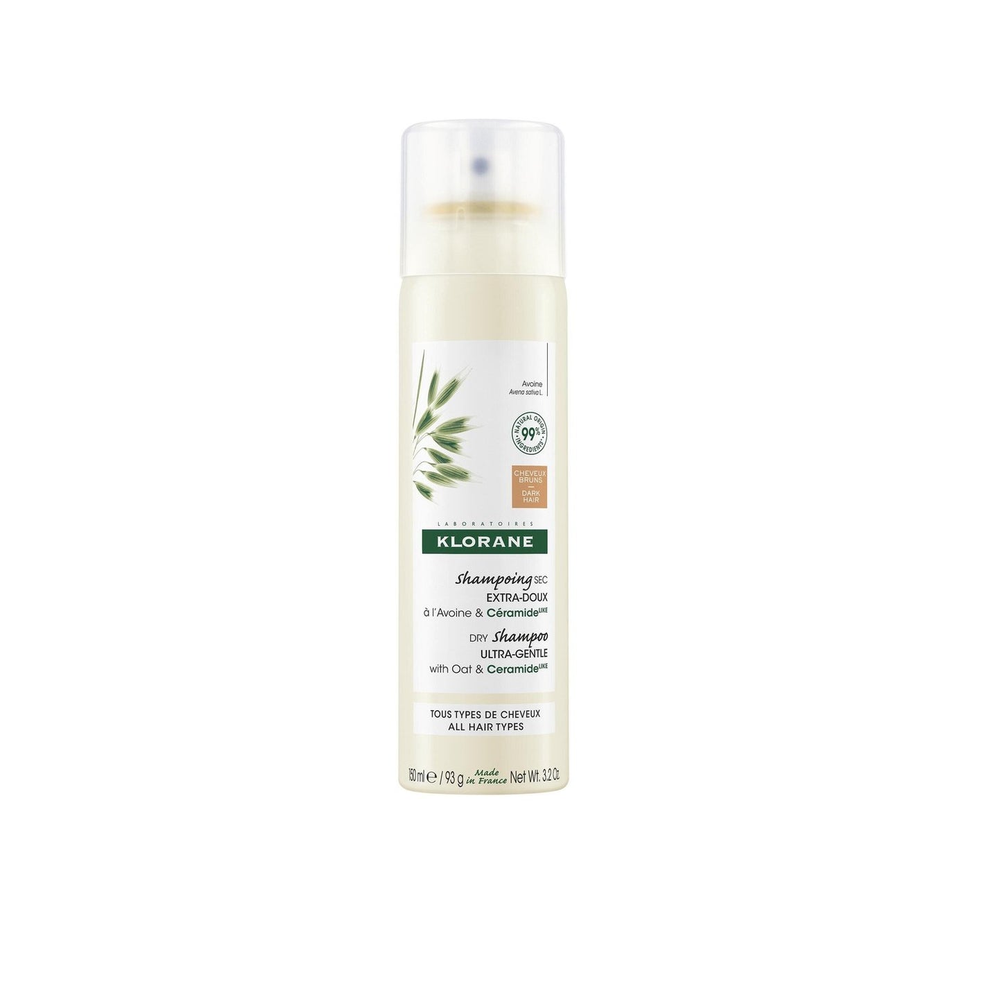 Shampoing Sec Cheveux Bruns Teinté Extra Doux à l'Avoine et Céramide KLORANE le spray de 150mL