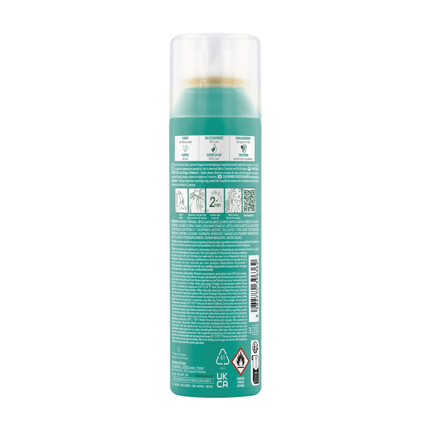 KLORANE Tinted Purifying Dry Shampoo with Nettle and Vitamin E for Oily Hair