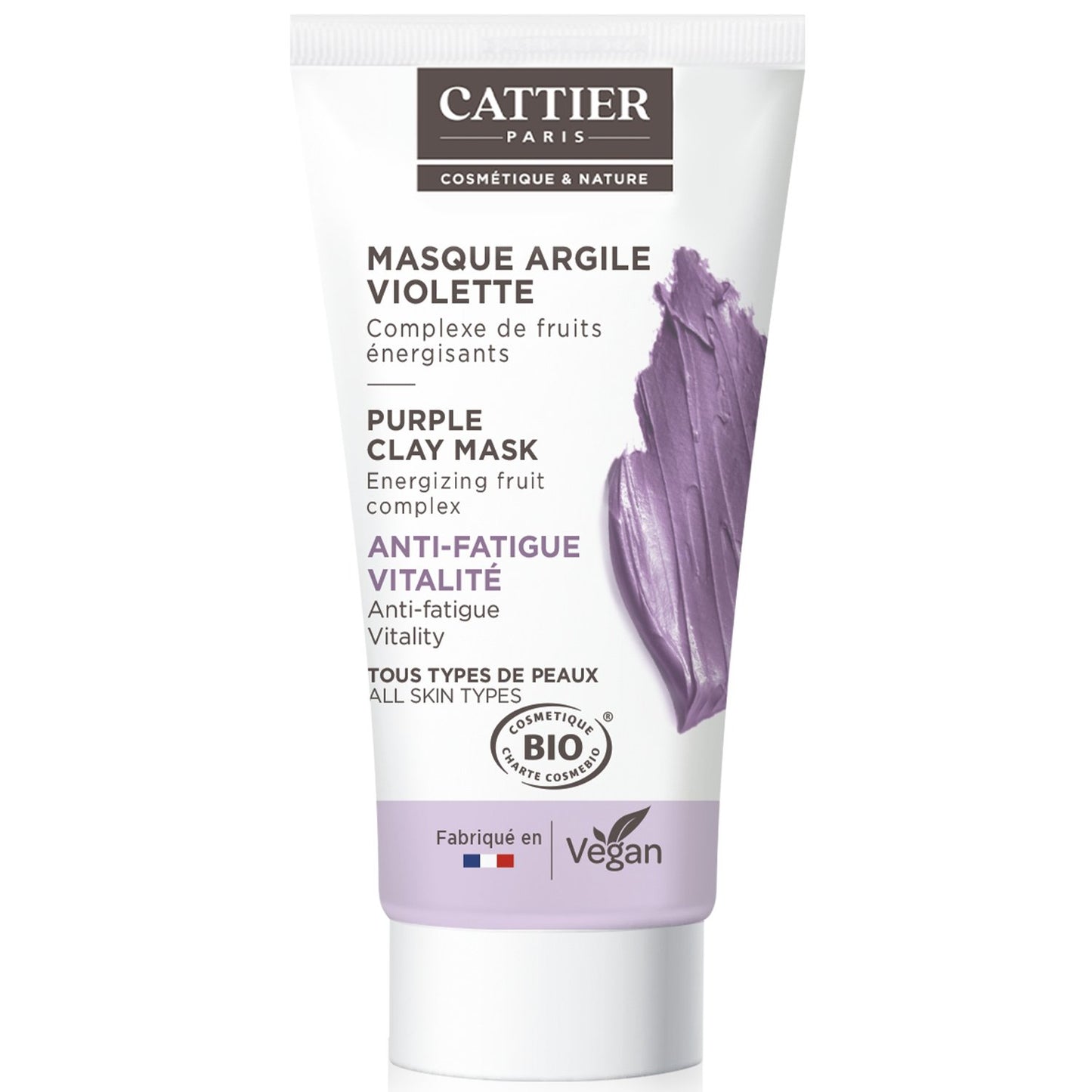Masque Visage Peau Fatiguée Revitalisant Argile Violette Bio CATTIER le tube de 30mL