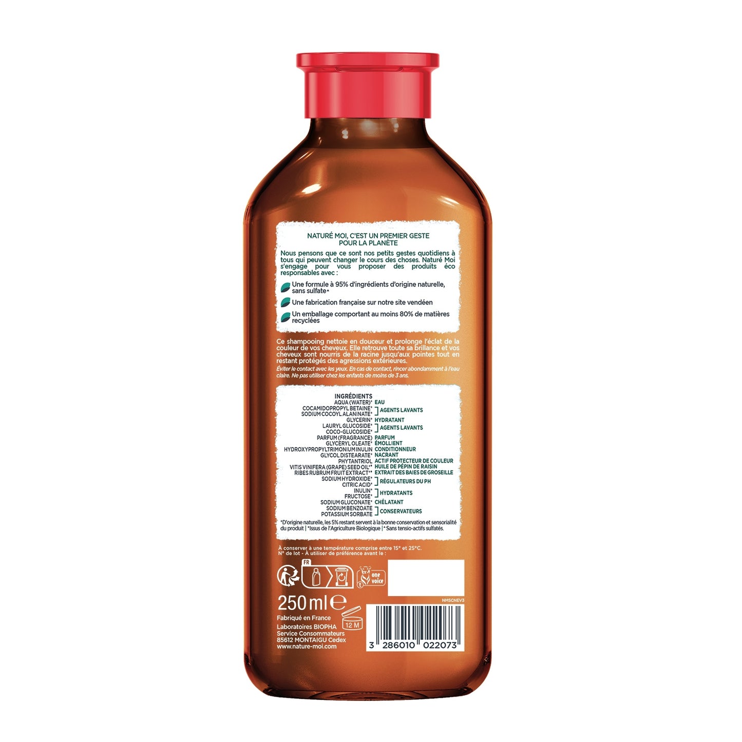 Shampoing Couleur Cheveux Colorés Méchés Groseille Bio d'Ardèche et Huile de Pépin de Raisin Bio NATURE MOI