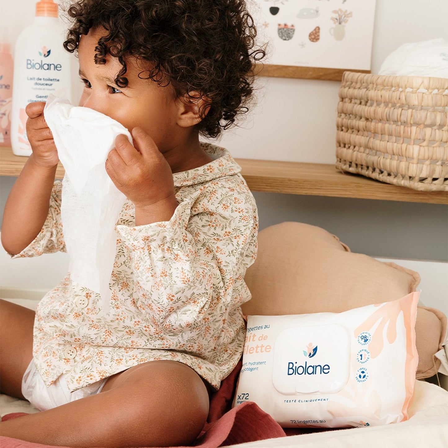 Lingettes Bébé Nettoyantes Corps et Visage Lait de Toilette BIOLANE