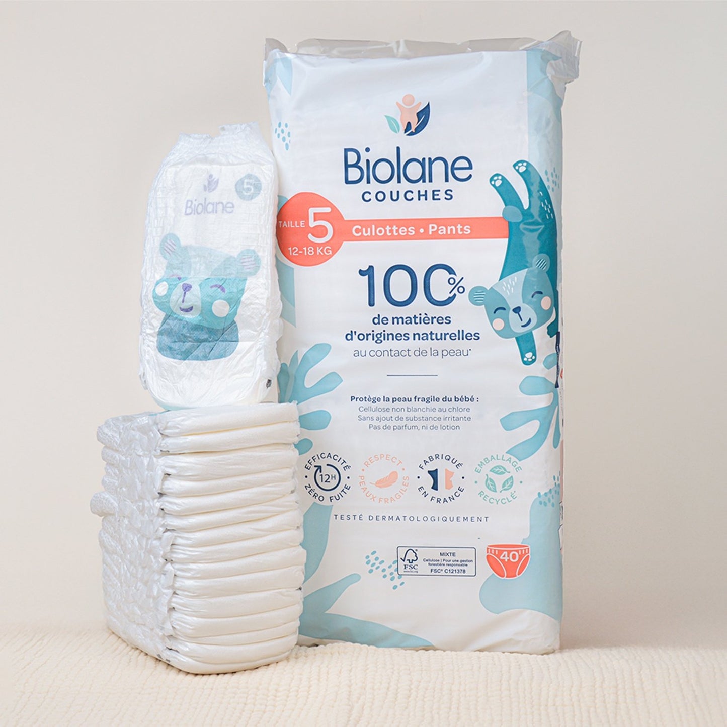 Couches-Culottes Taille 5 12-18kg Naturelles BIOLANE