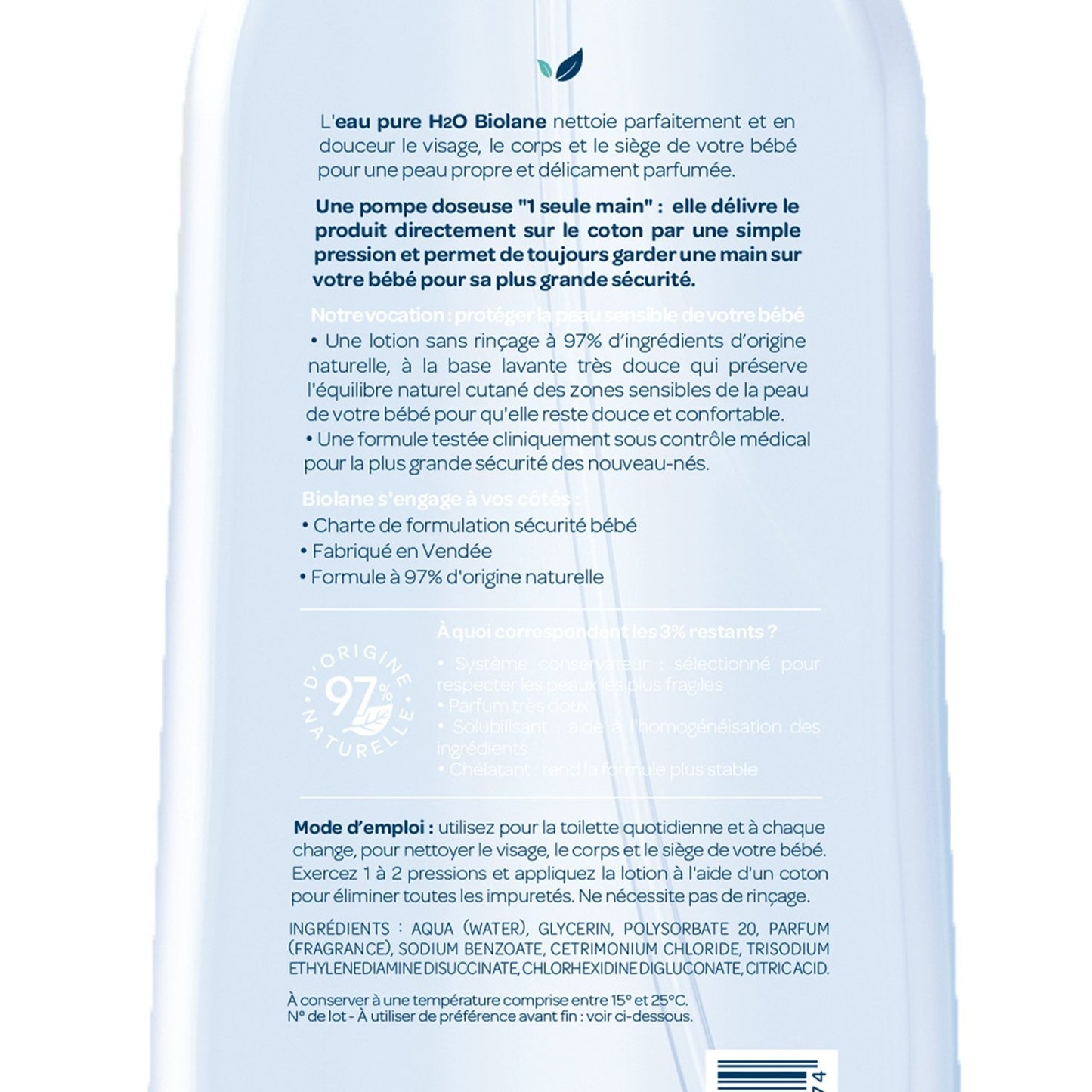 Eau Nettoyante Bébé Visage Corps et Siège Sans Rinçage BIOLANE