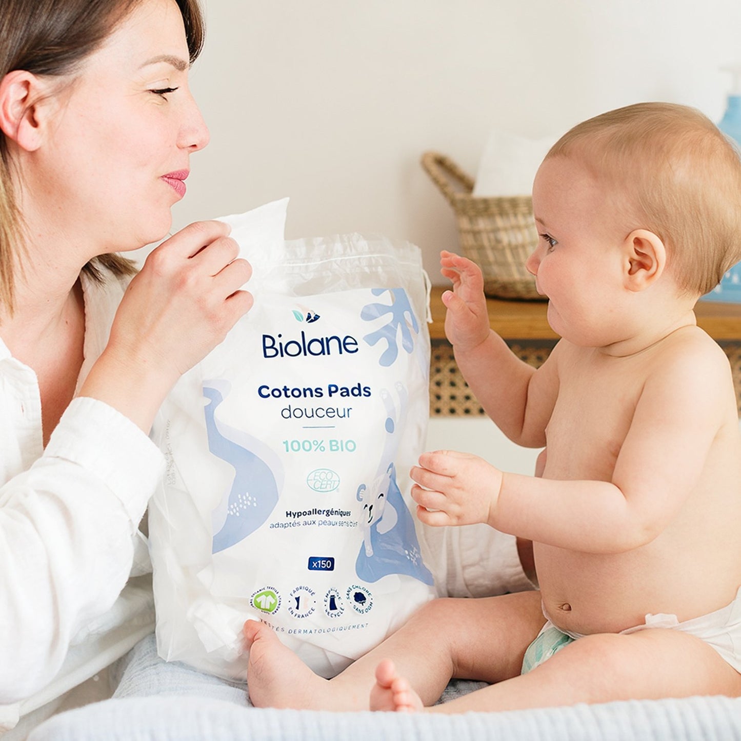 BIOLANE Hypoallergenic Softness Cotton Square Pads
