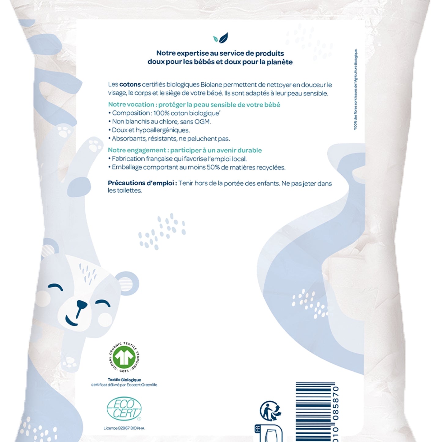 BIOLANE Hypoallergenic Softness Cotton Square Pads