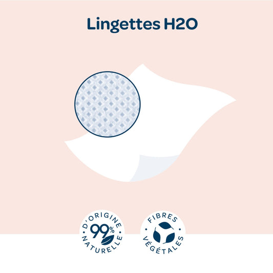 Lingettes Bébé Nettoyantes Corps et Siège H2o Peaux Sensibles BIOLANE