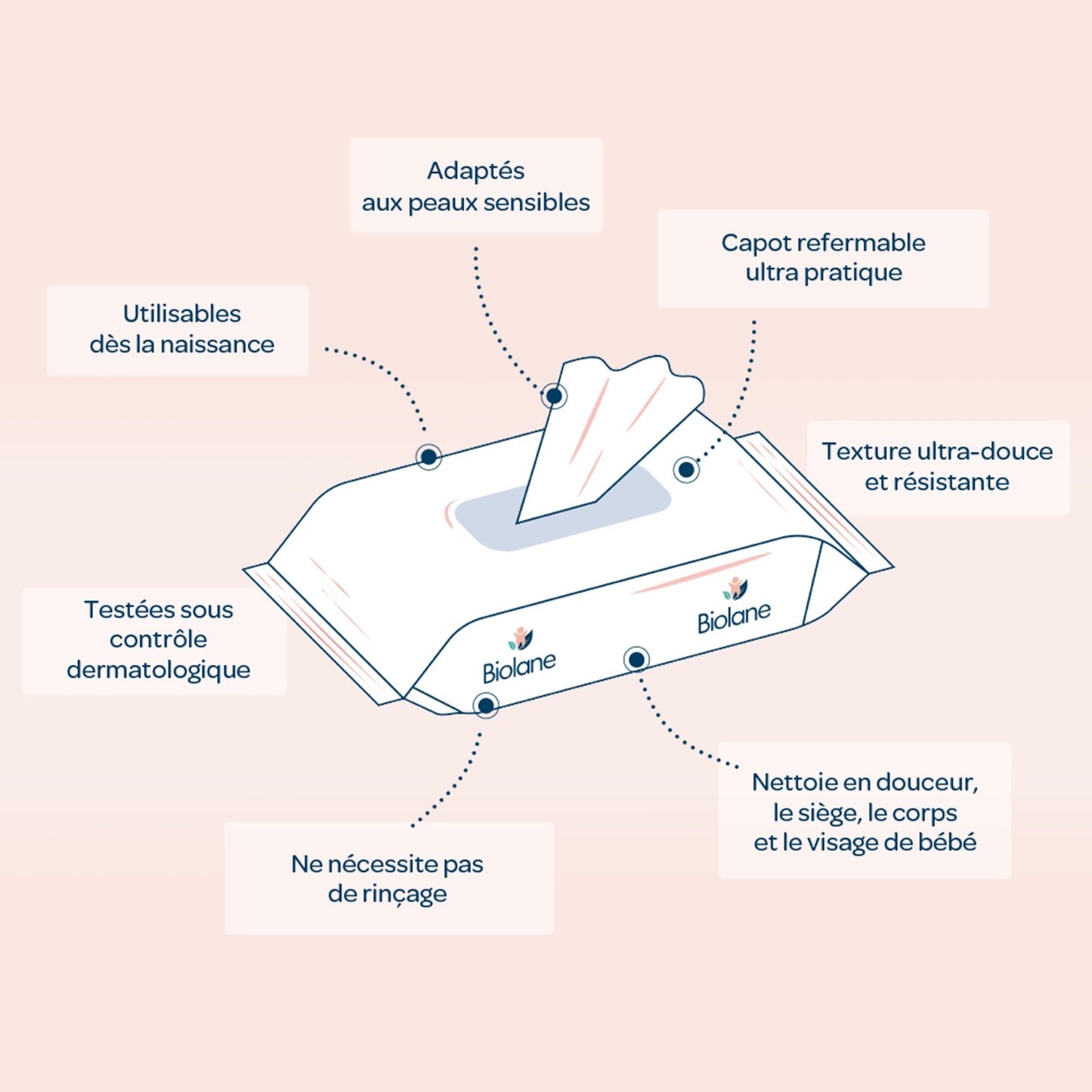 Lingettes Bébé Nettoyantes Corps et Siège H2o Peaux Sensibles BIOLANE