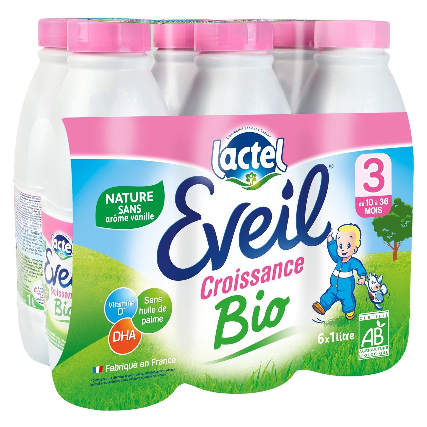 Lait Bébé Liquide 3ème Âge Dès 10 Mois Nature Bio Éveil LACTEL les 6 bouteilles de 1 l