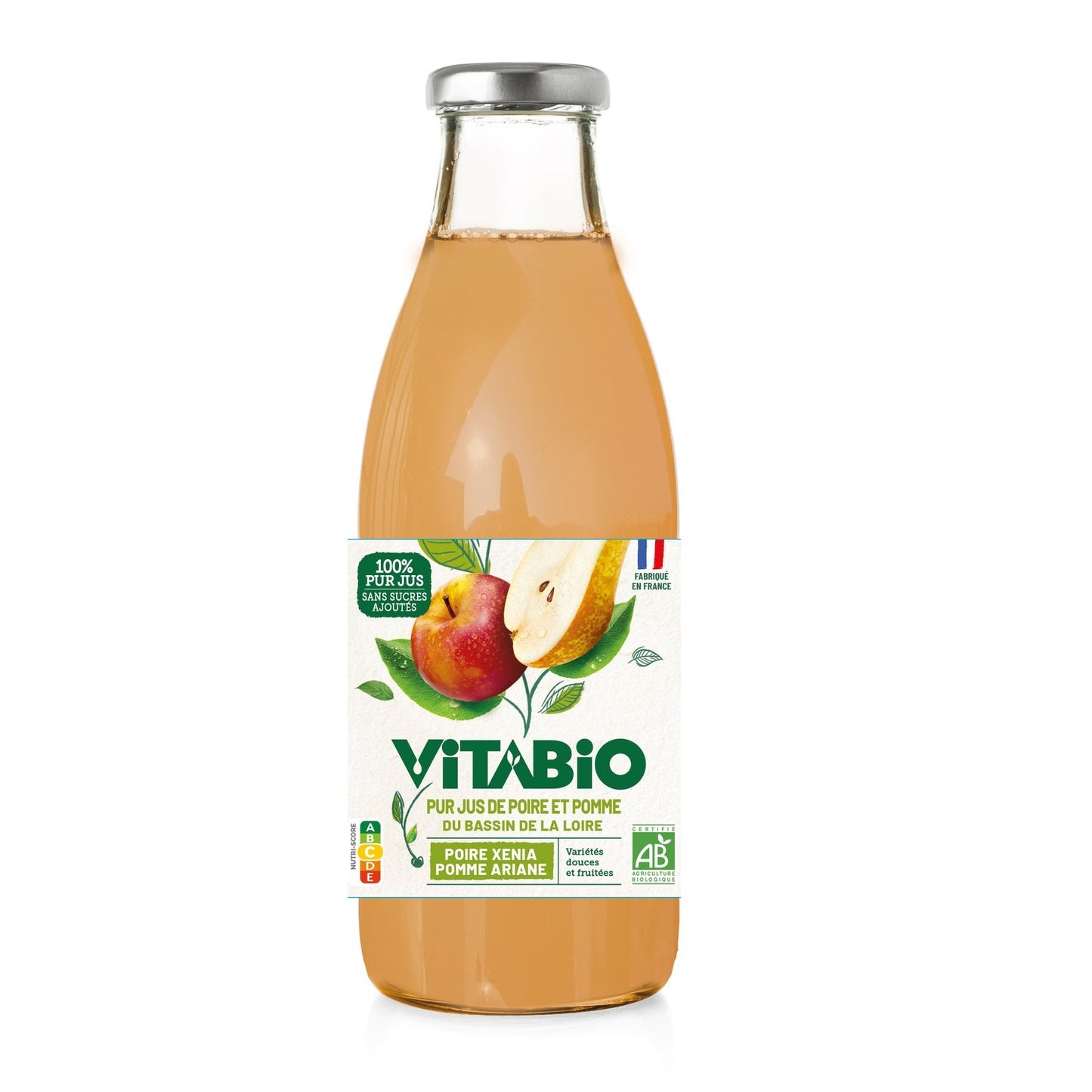 Jus de Poire Xénia et Pomme Ariane Pur Bio VITABIO la bouteille de 75cL