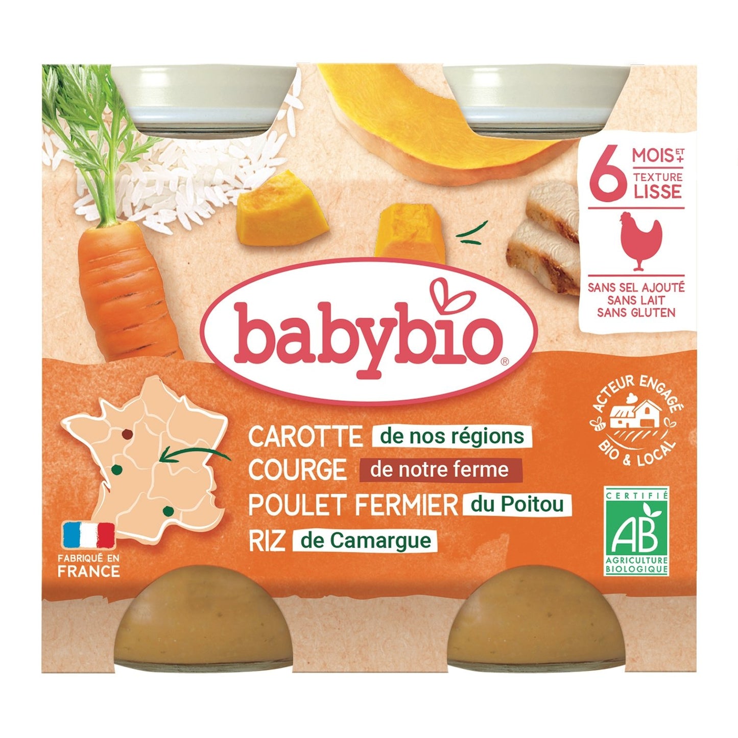 Plat Bébé Dès 6 Mois Carotte Courge Poulet Babybio BABYBIO les 2 pots de 200 g