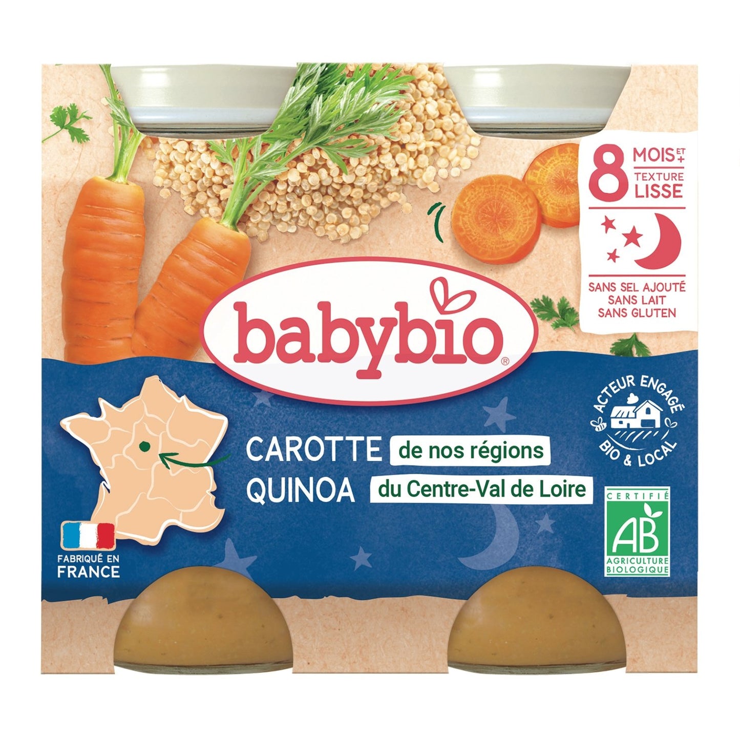 Plat Bébé du Soir Dès 8 Mois Carotte Quinoa Babybio BABYBIO les 2 pots de 200 g