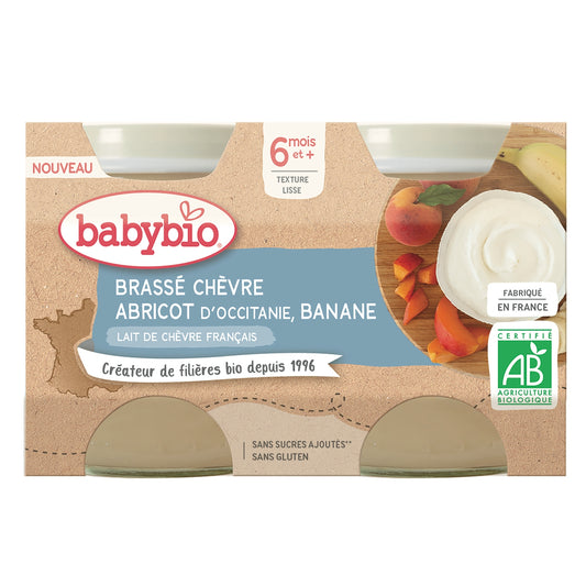 Dessert Bébé Dès 6 Mois Brassé Chèvre Abricot Banane Sans Sucres Ajoutés Bio BABYBIO