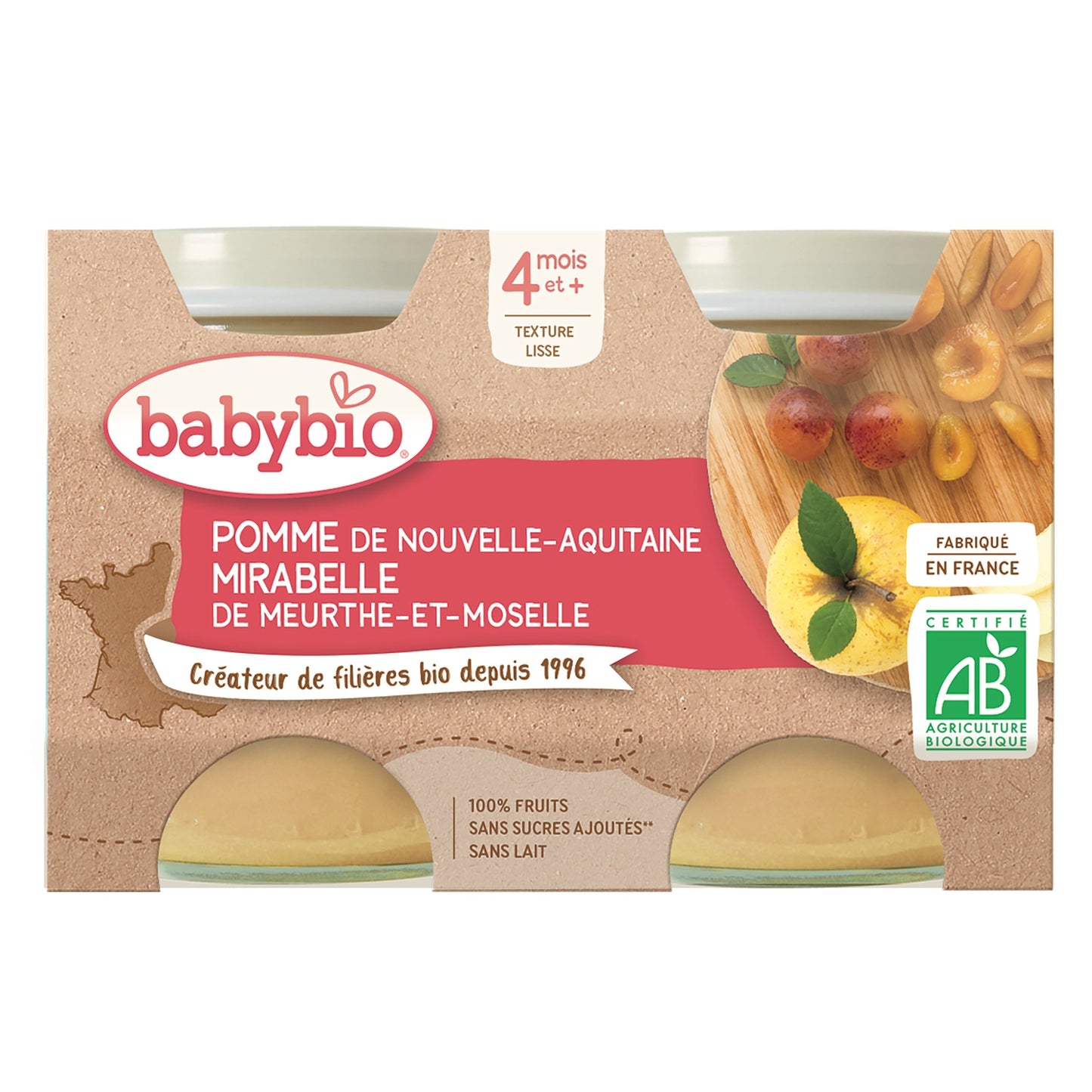 Compotas para bebês a partir dos 4 Meses: mirabelas e maçãs, Sem Açúcares Adicionados, Biológicas BABYBIO