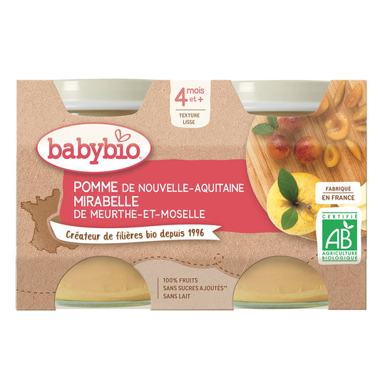 Compotes Bébé Dès 4 Mois Mirabelle Pomme Sans Sucres Ajoutés Bio BABYBIO