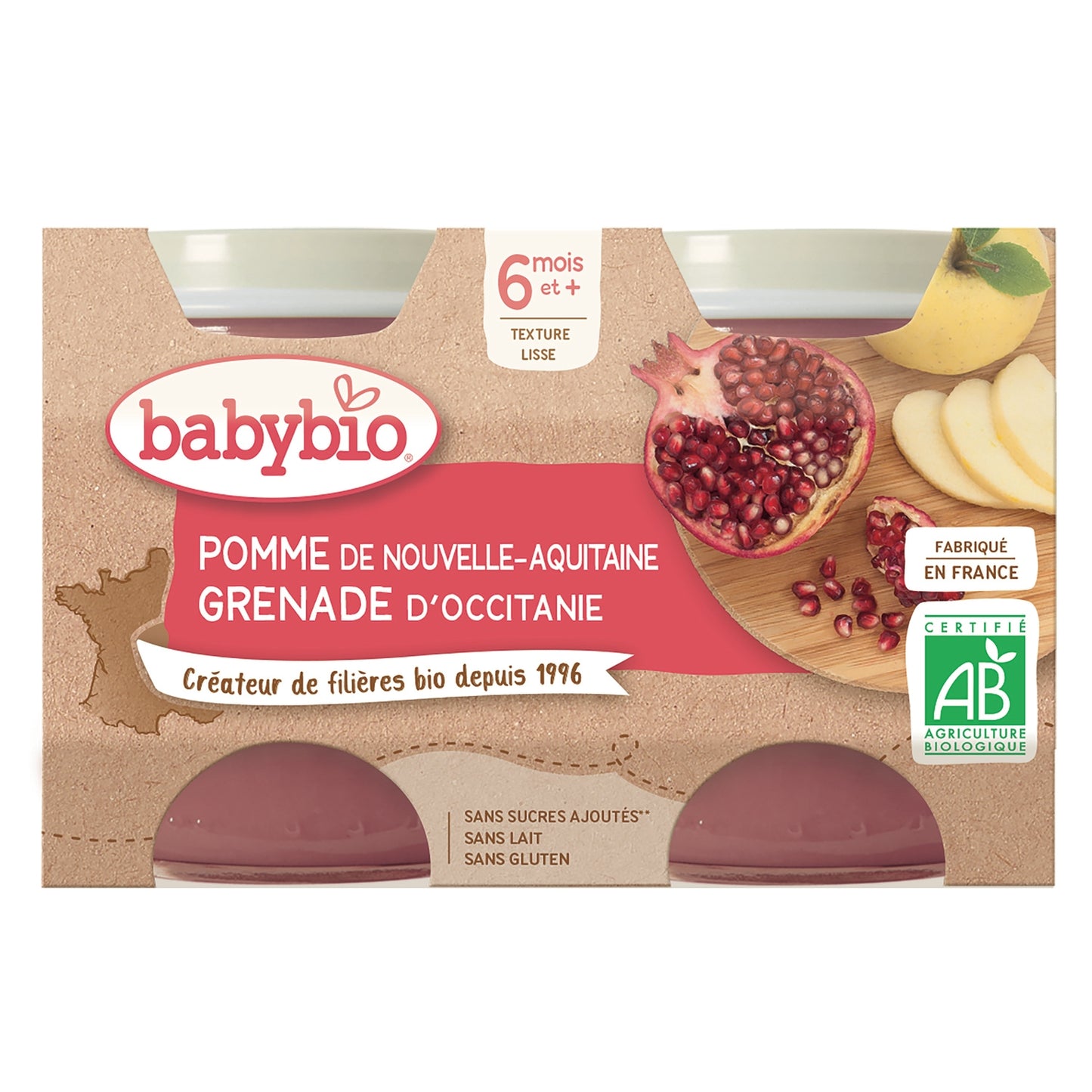 Puré di Mela e Melograno per Bebè dai 6 Mesi, Senza Zuccheri Aggiunti, Biologico BABYBIO
