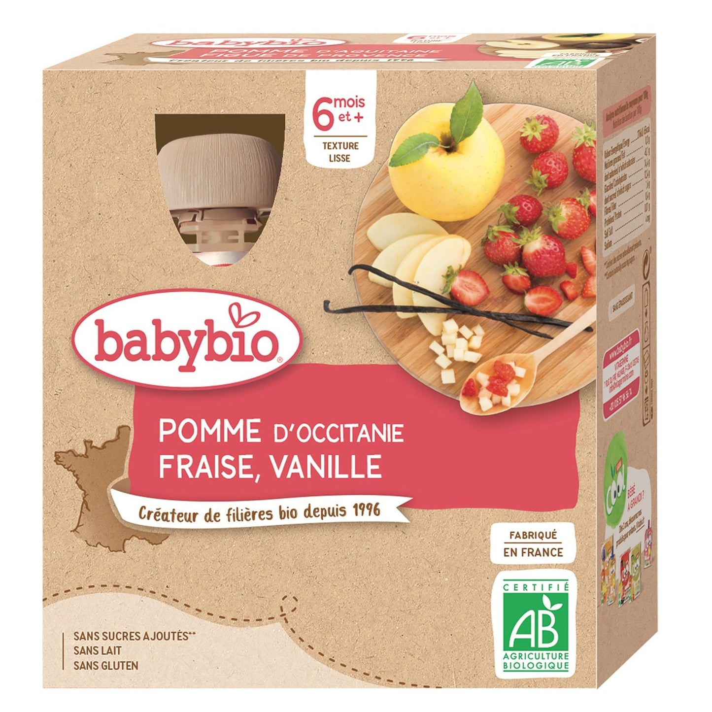Composta per Bebè da bere dai 6 Mesi Mela, Fragola e Vaniglia Senza Zuccheri Aggiunti Biologiche BABYBIO