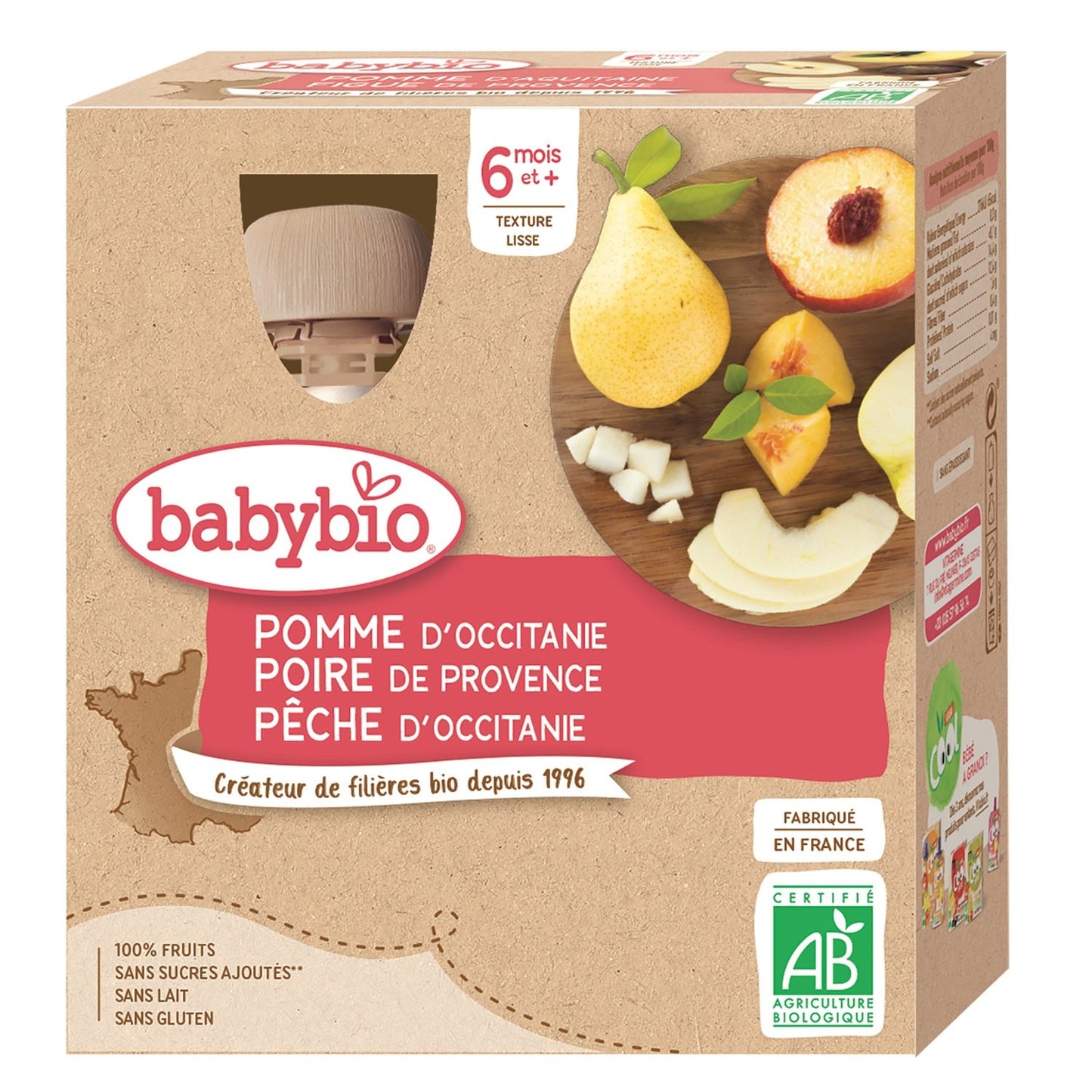 Composta per Bebè da bere dai 6 Mesi Mela Pera Pesca Senza Zuccheri Aggiunti Biologico BABYBIO