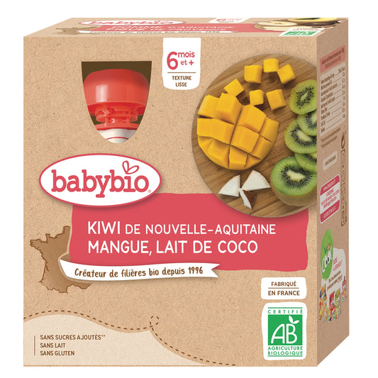 Dessert Bébé à Boire Dès 6 Mois Kiwi Mangue Lait de Coco Sans Sucres Ajoutés Bio BABYBIO