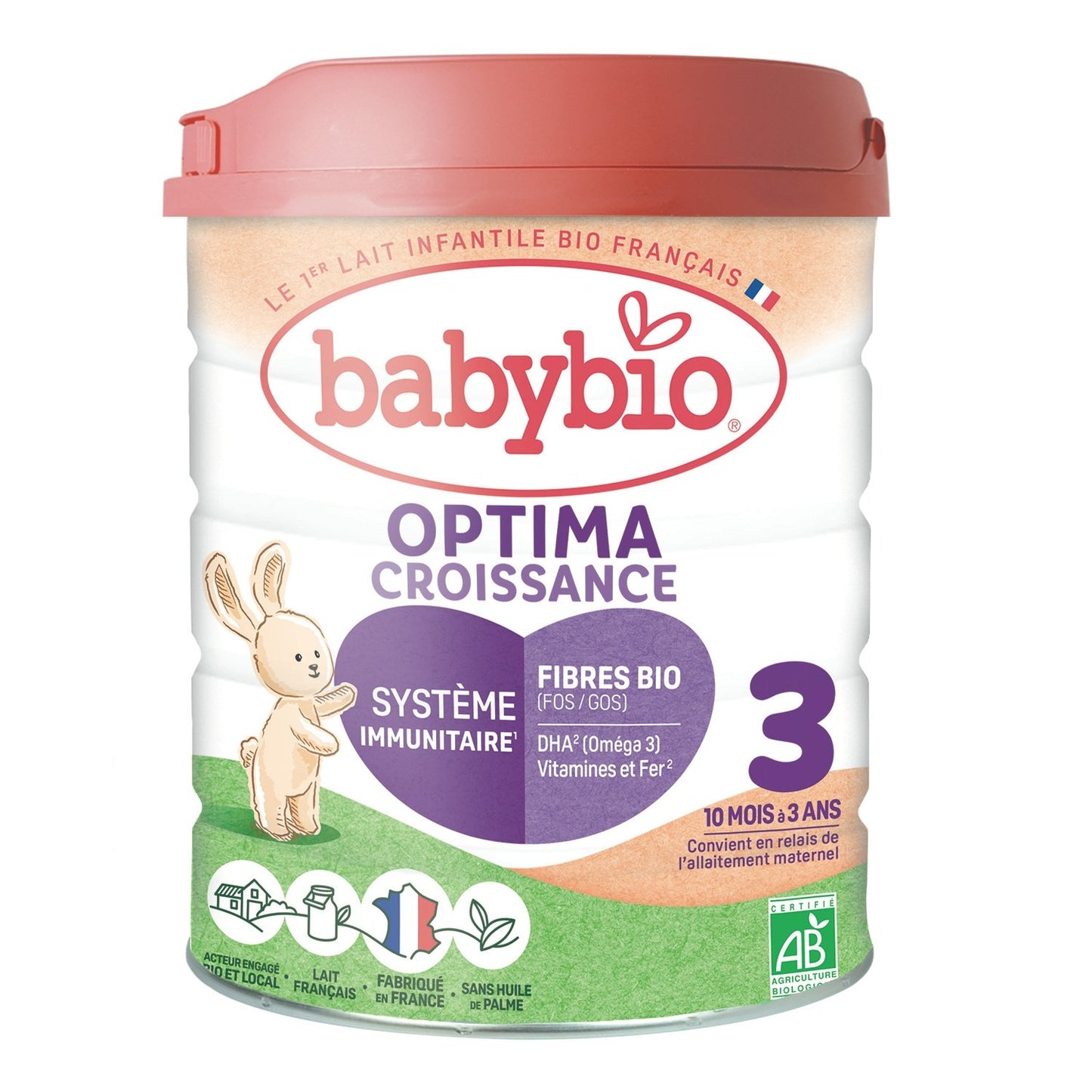 Lait Bébé en Poudre 3ème Âge Dès 10 Mois Bio Optima Croissance BABYBIO le pot de 800g