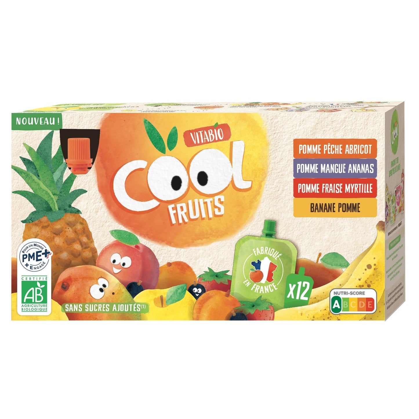 Compote Assortiment de 4 Recettes Bio VITABIO les 12 gourdes de 90g