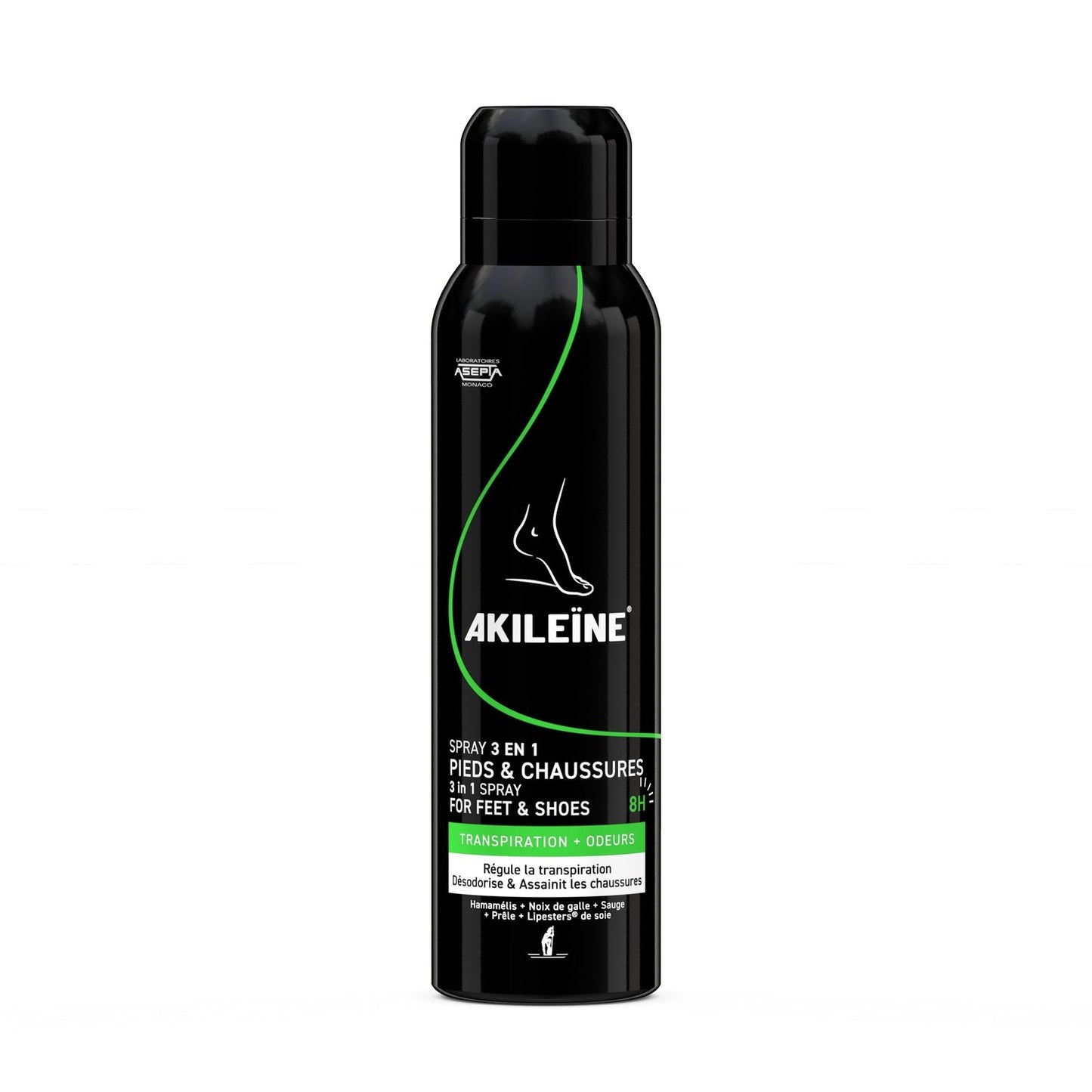 Déodorant Spray 3 en 1 Noir Pieds et Chaussures AKILEINE le flacon de 150mL