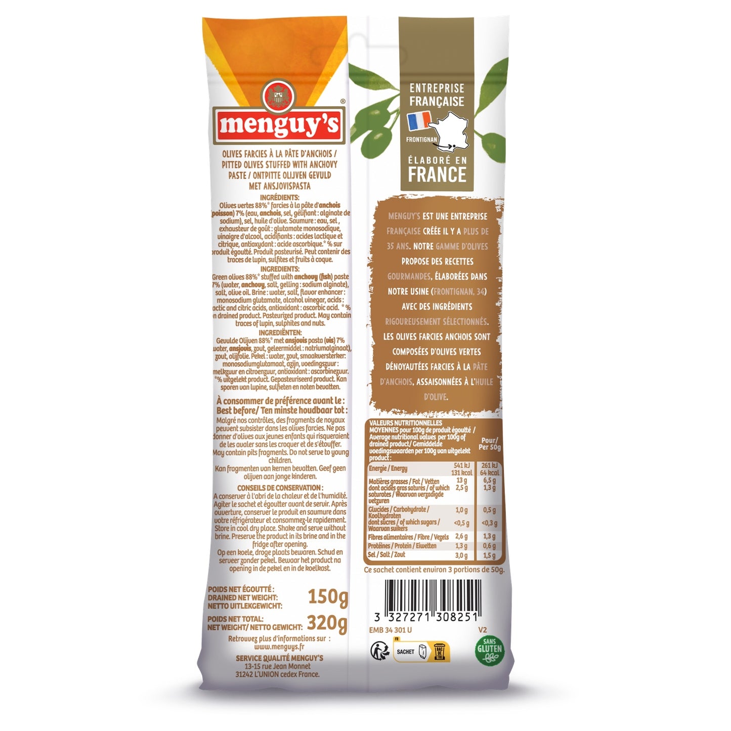 MENGUY'S Grüne Oliven gefüllt mit Sardellen