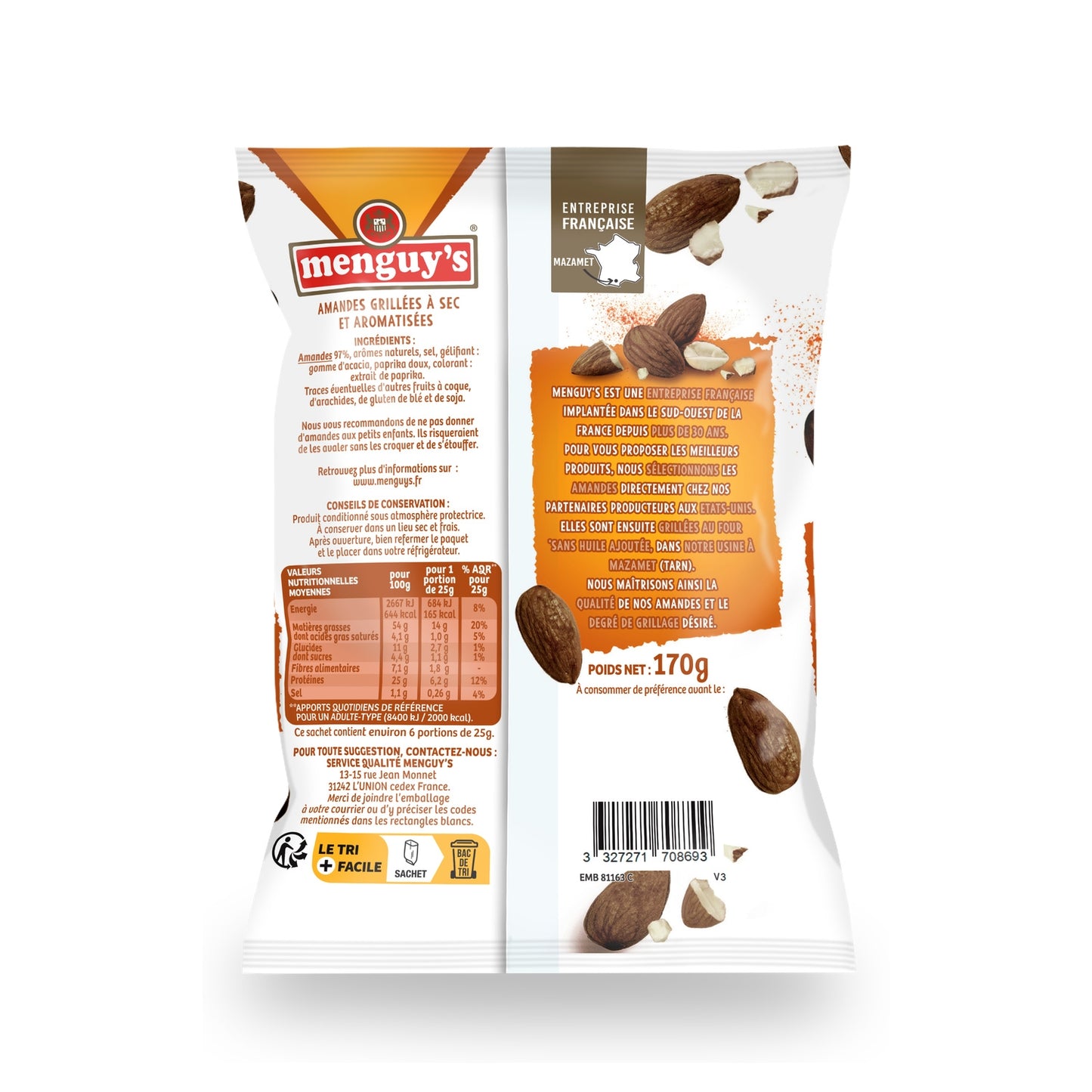Amandes Grillées à Sec Pointe de Paprika MENGUY'S
