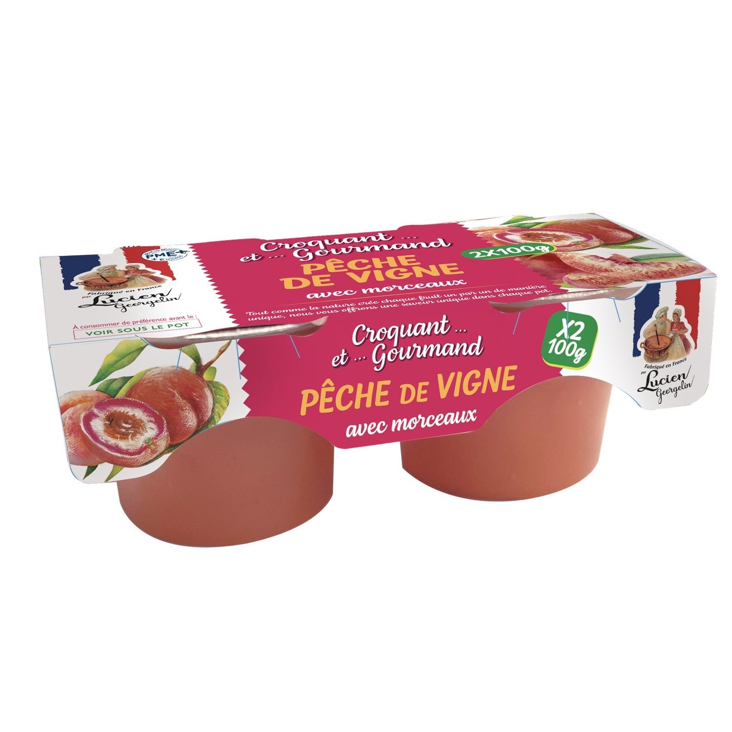 Dessert Compotes de Pêches de Vigne LUCIEN GEORGELIN les 2 pots de 100g
