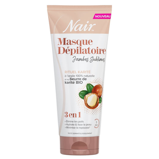 Masque Dépilatoire 3en1 Élimine les Poils Hydrate & Lisse la Peau Minimise la Repousse à l'Argile Naturelle et au Beurre de Karité Bio Jambes Sublimes NAIR