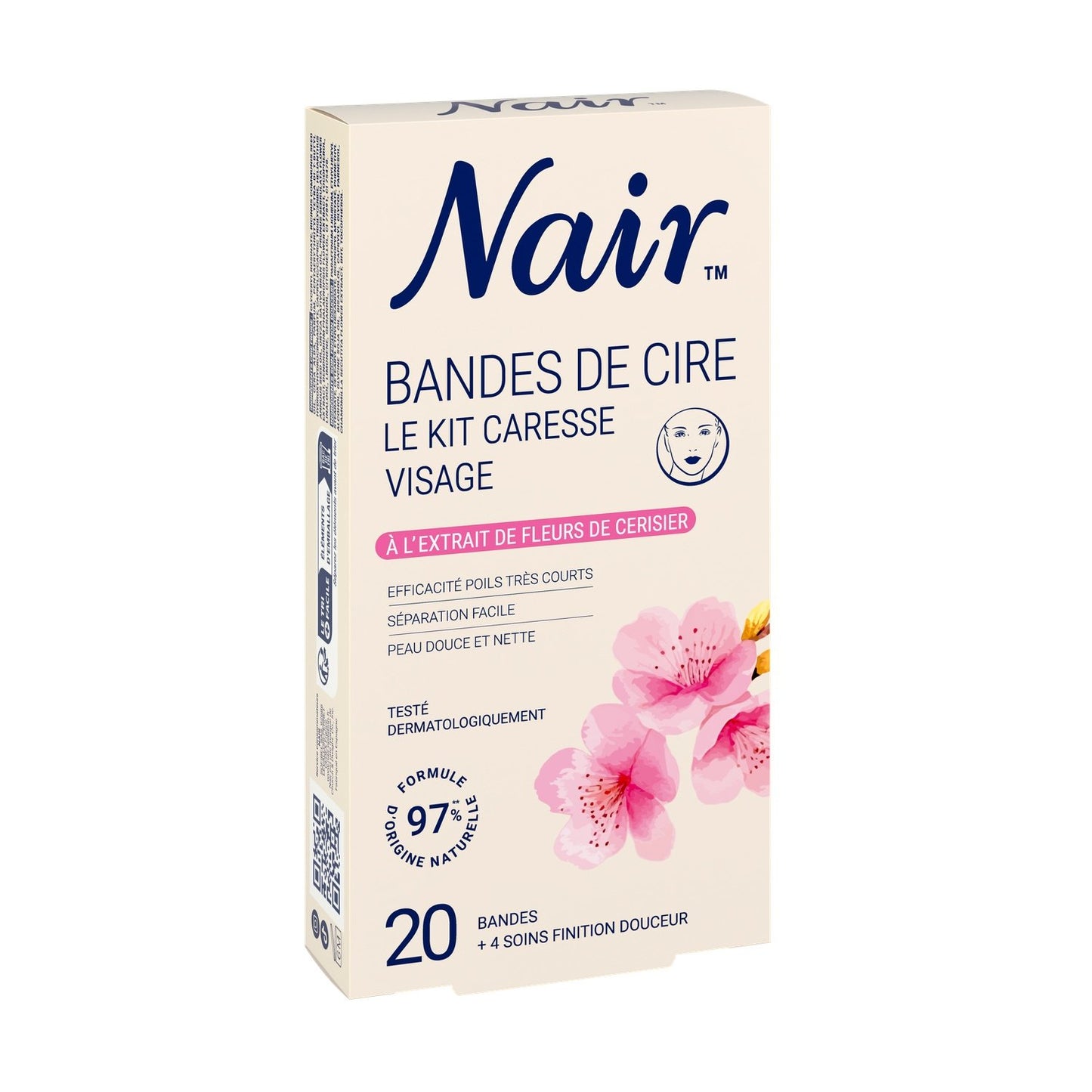 Bandes de Cire Froide Visage Peau Sensible Caresse Spécial Fleur de Cerisier NAIR