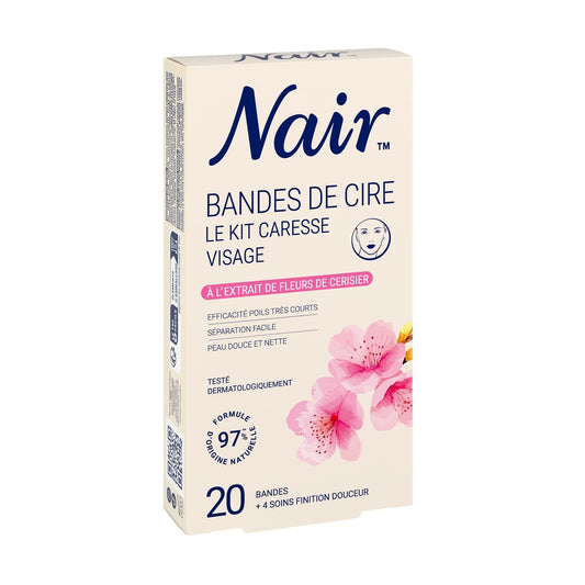 Bandes de Cire Froide Visage Peau Sensible Caresse Spécial Fleur de Cerisier NAIR