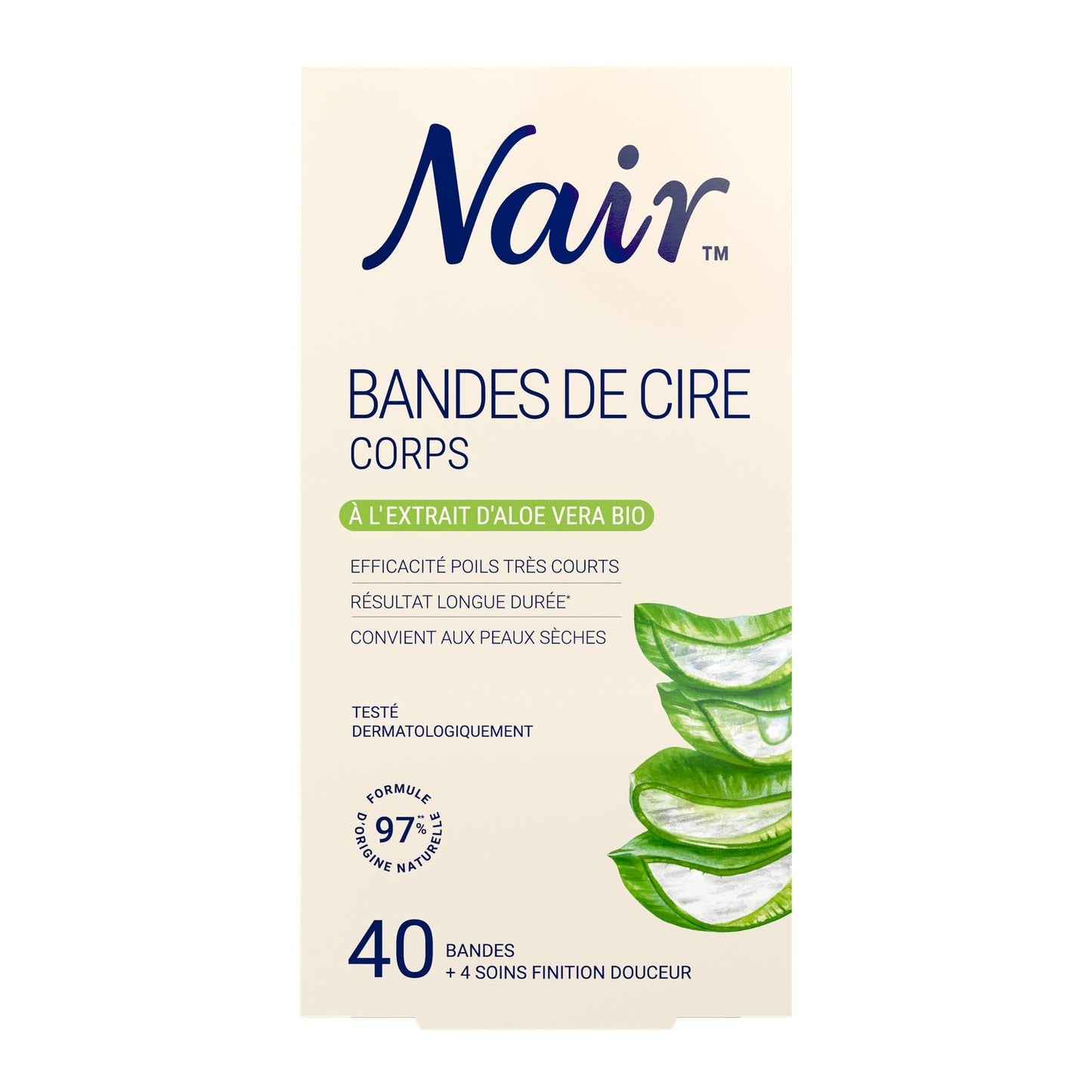 Bandes de Cire Froide Corps Peau Sèche Aloe Vera Bio Naturadvanced Technology NAIR la boîte de 40 bandes