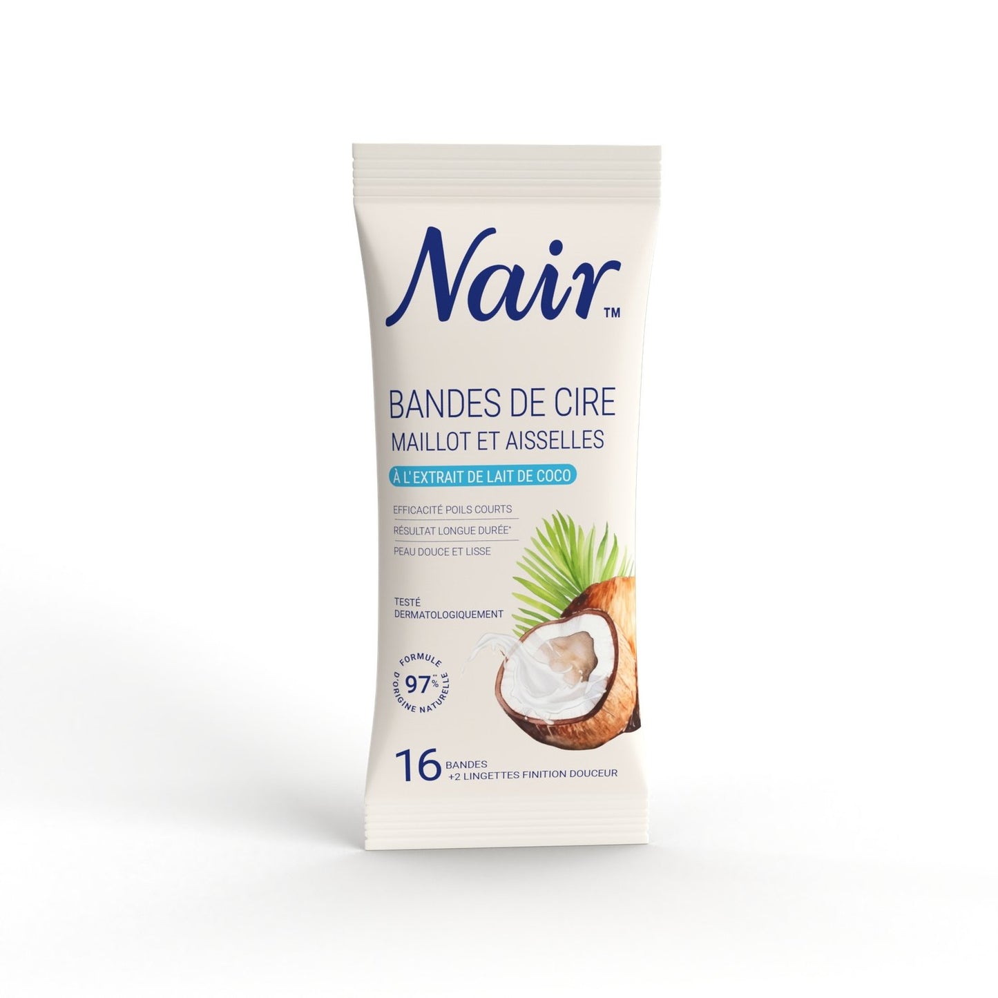 Bandes de Cire Froide Maillot Aisselles Peau Sensible Lait de Coco NAIR
