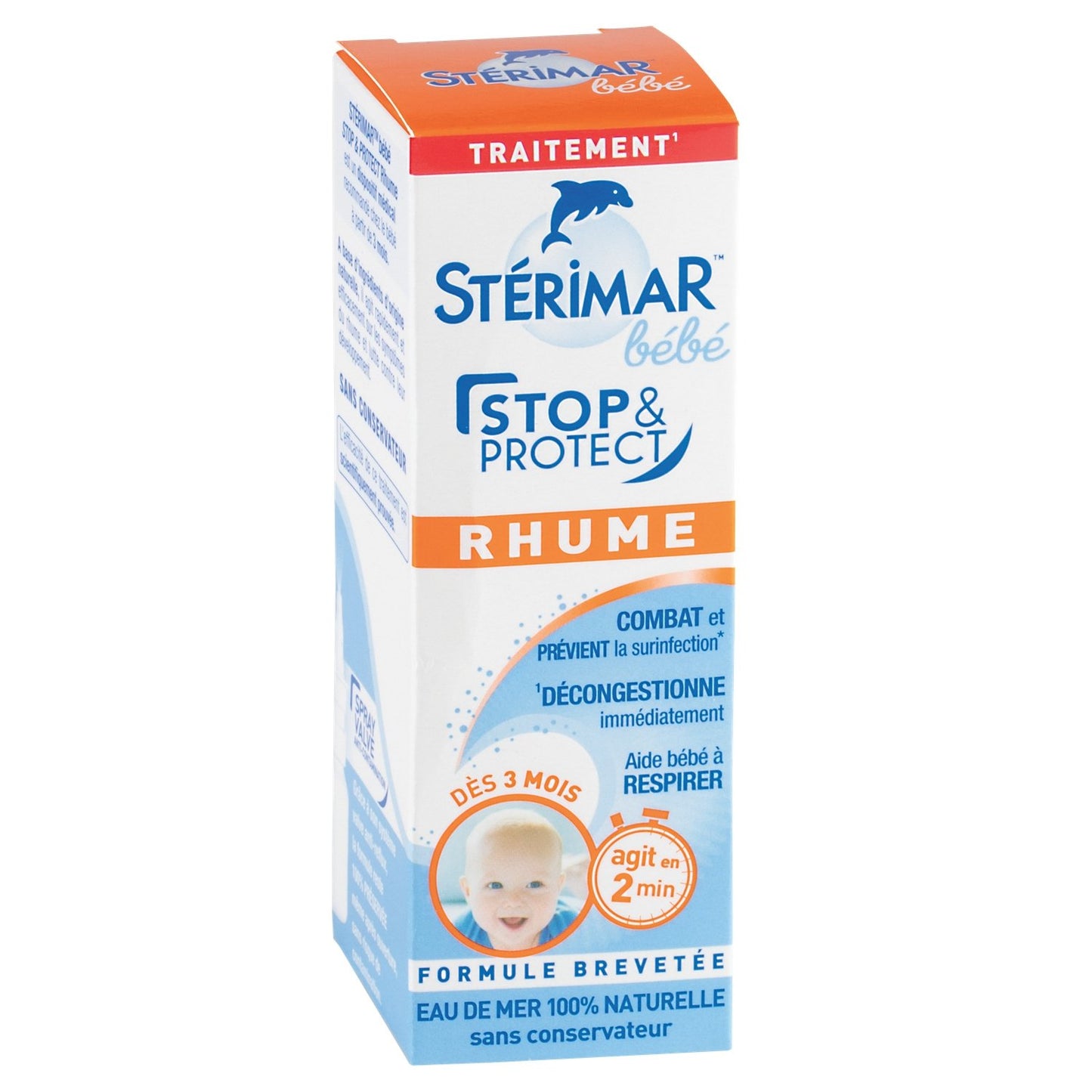 Spray Nasal Stop & Protect Décongestionne le Nez en 2 Minutes Baby et Enfant Eau de Mer 100% Naturelle Microdiffusion STERIMAR le flacon de 15mL