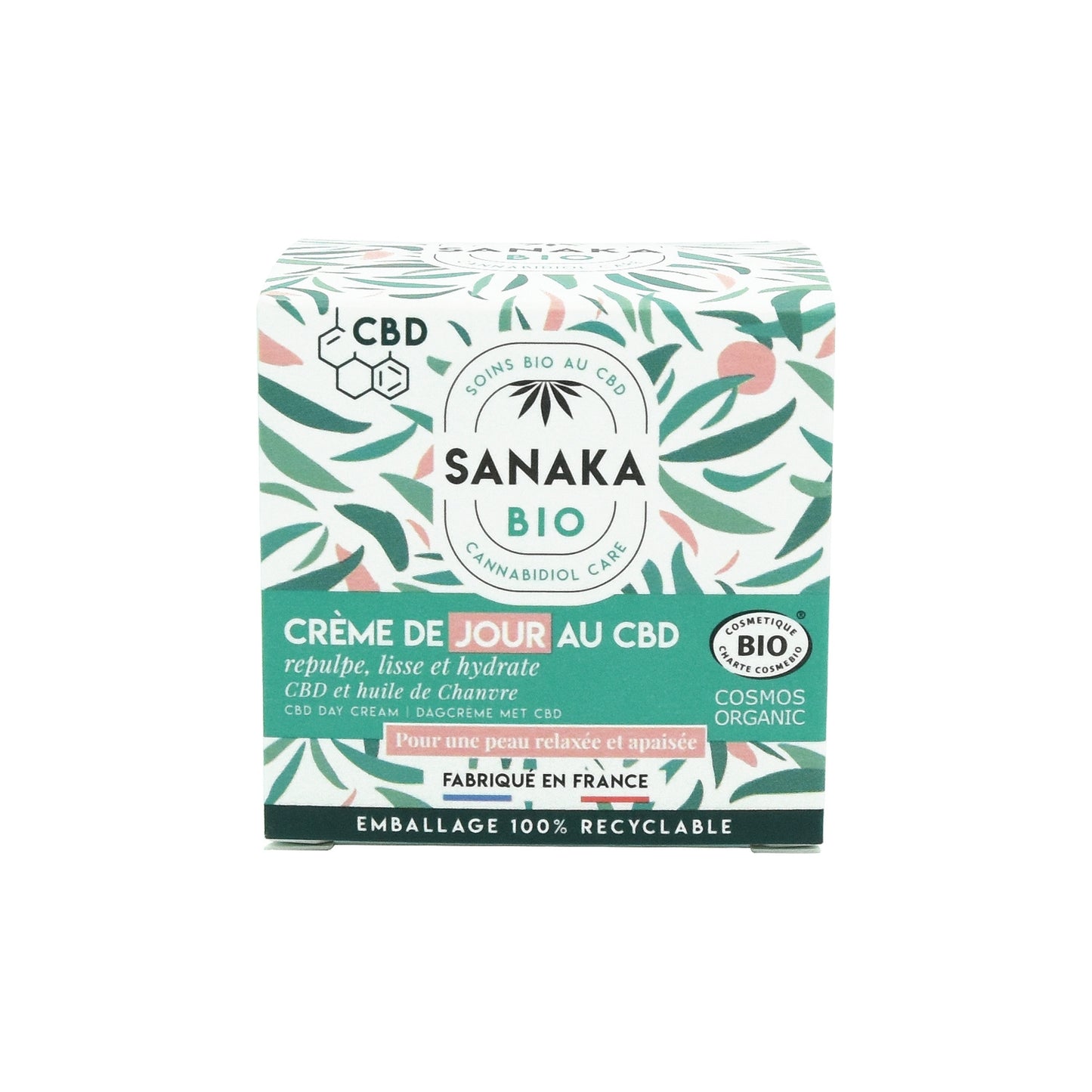 Crème Jour Visage Hydratante Apaisante Repulpe et Lisse Protège et Adoucit CBD et Huile de Chanvre Bio SANAKA BIO