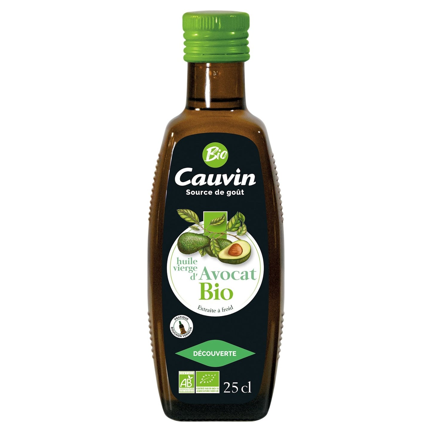 Huile Vierge d'Avocat Bio CAUVIN la bouteille de 25cL