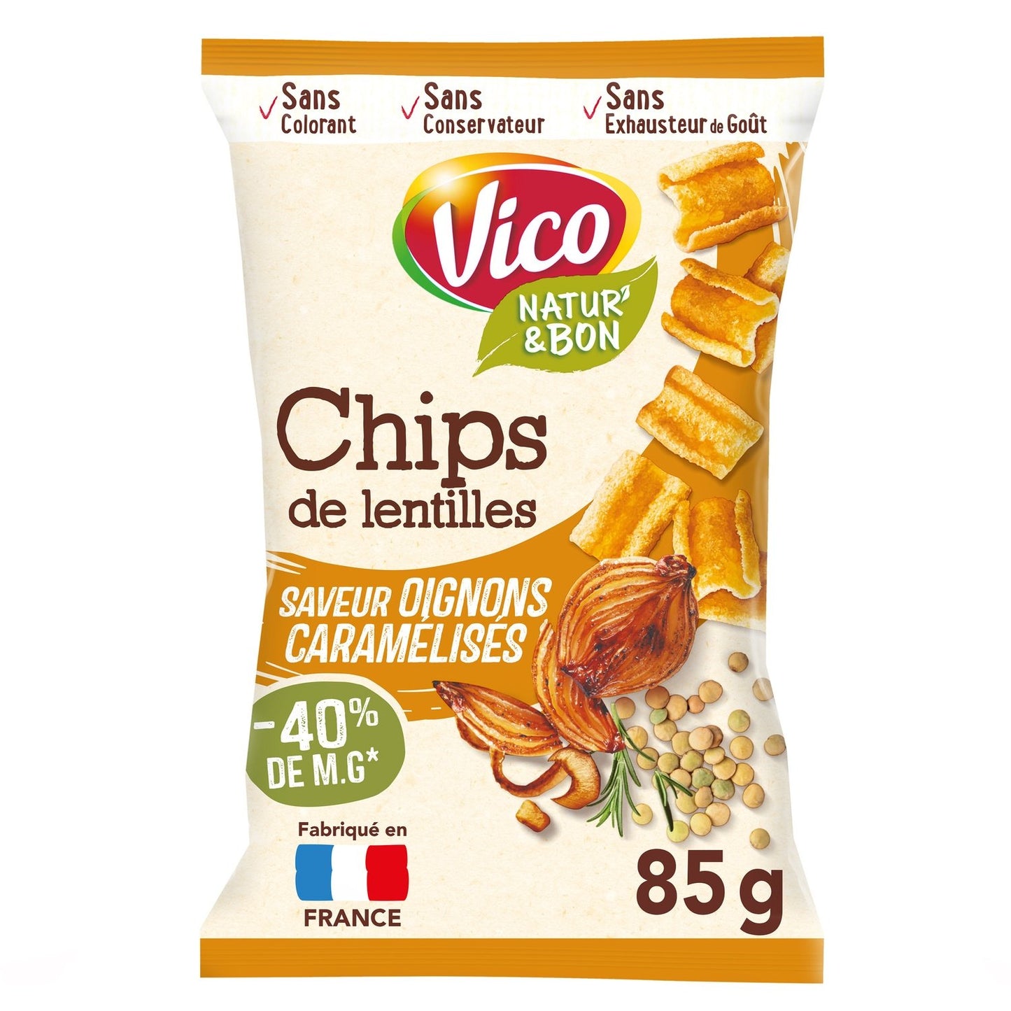Chips de Lentilles Saveur Oignons Caramélisés Natur' & BON VICO le sachet de 85g