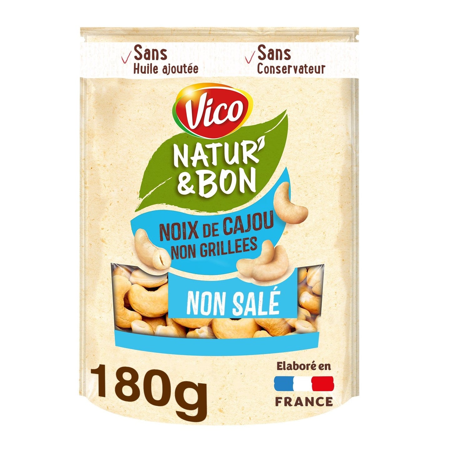 Noix de Cajou Naturelles Non Grillées et Non Salées Natur' & BON VICO le paquet de 180g