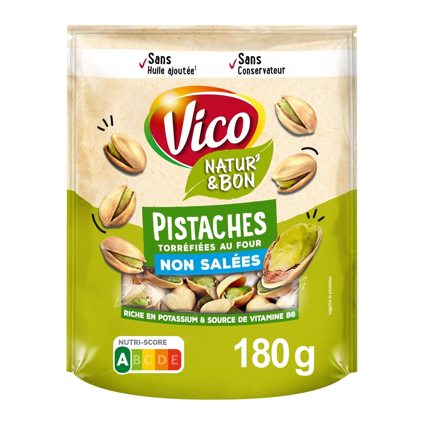 Pistaches Grillées et Non Salées Natur' & BON VICO le paquet de 180g