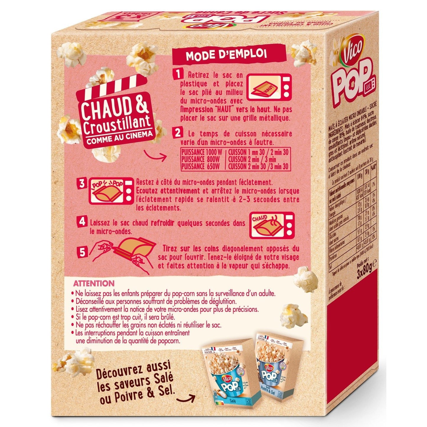 Pop Corn Micro-Ondes Sucre de Canne VICO POP