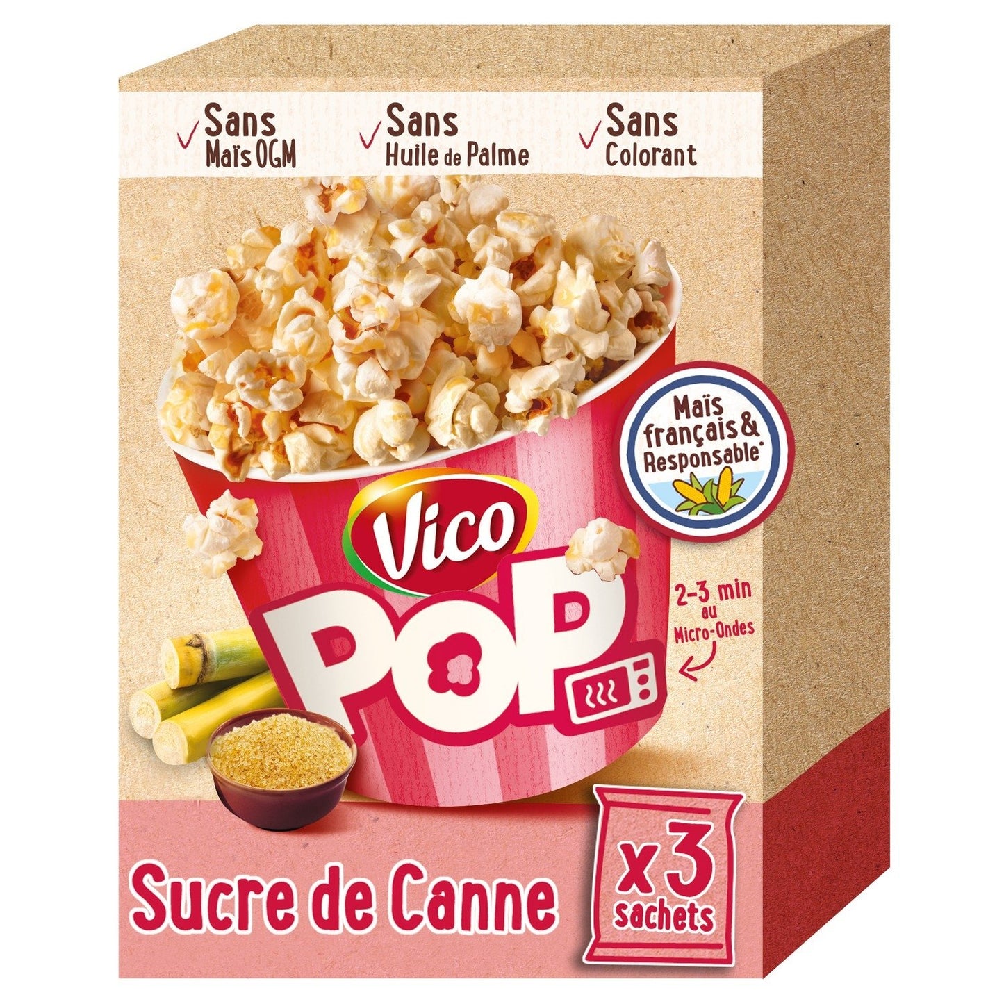 Pop Corn Micro-Ondes Sucre de Canne VICO POP la boite de 240g
