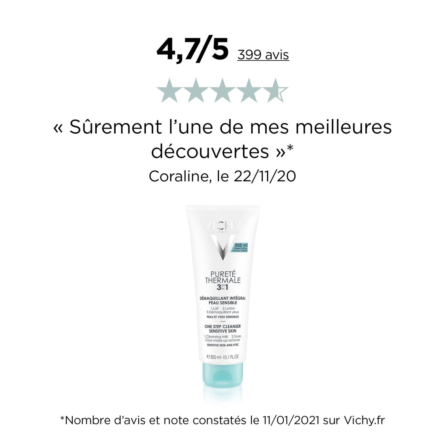 Démaquillant Visage Yeux Peau Sensible 3 en 1 Pureté Thermale VICHY LABORATOIRES