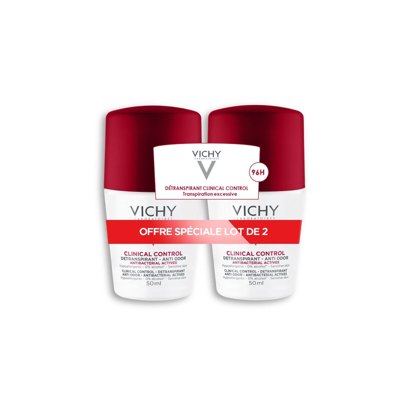 Déodorant Roll-On Femme Anti-Transpirant Efficacité 96h Clinical Control VICHY LABORATOIRES le lot de 2 roll-on