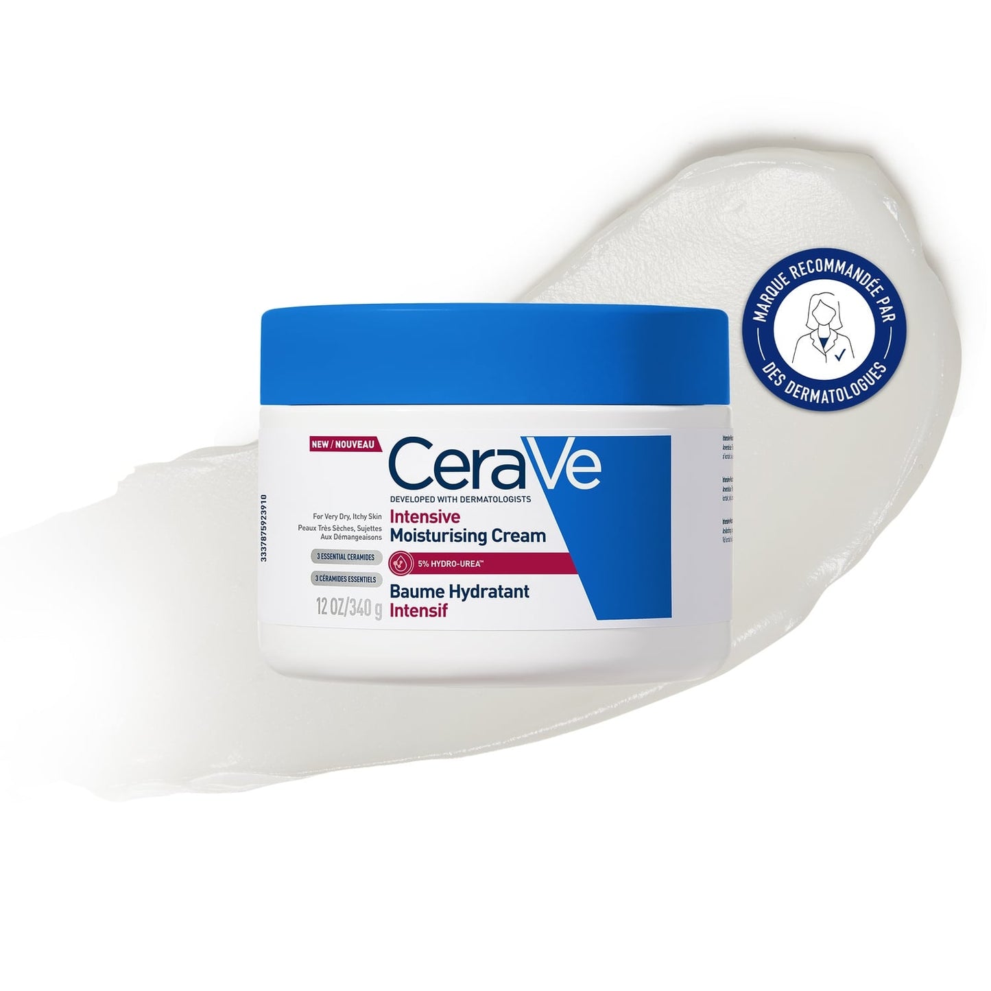 Baume Hydratant Intensif Visage Corps Peaux Très Sèches Sujettes aux Démangeaisons Hydro-Urea 5% Céramides Essentiels Hypoallergénique Sans Parfum CERAVE