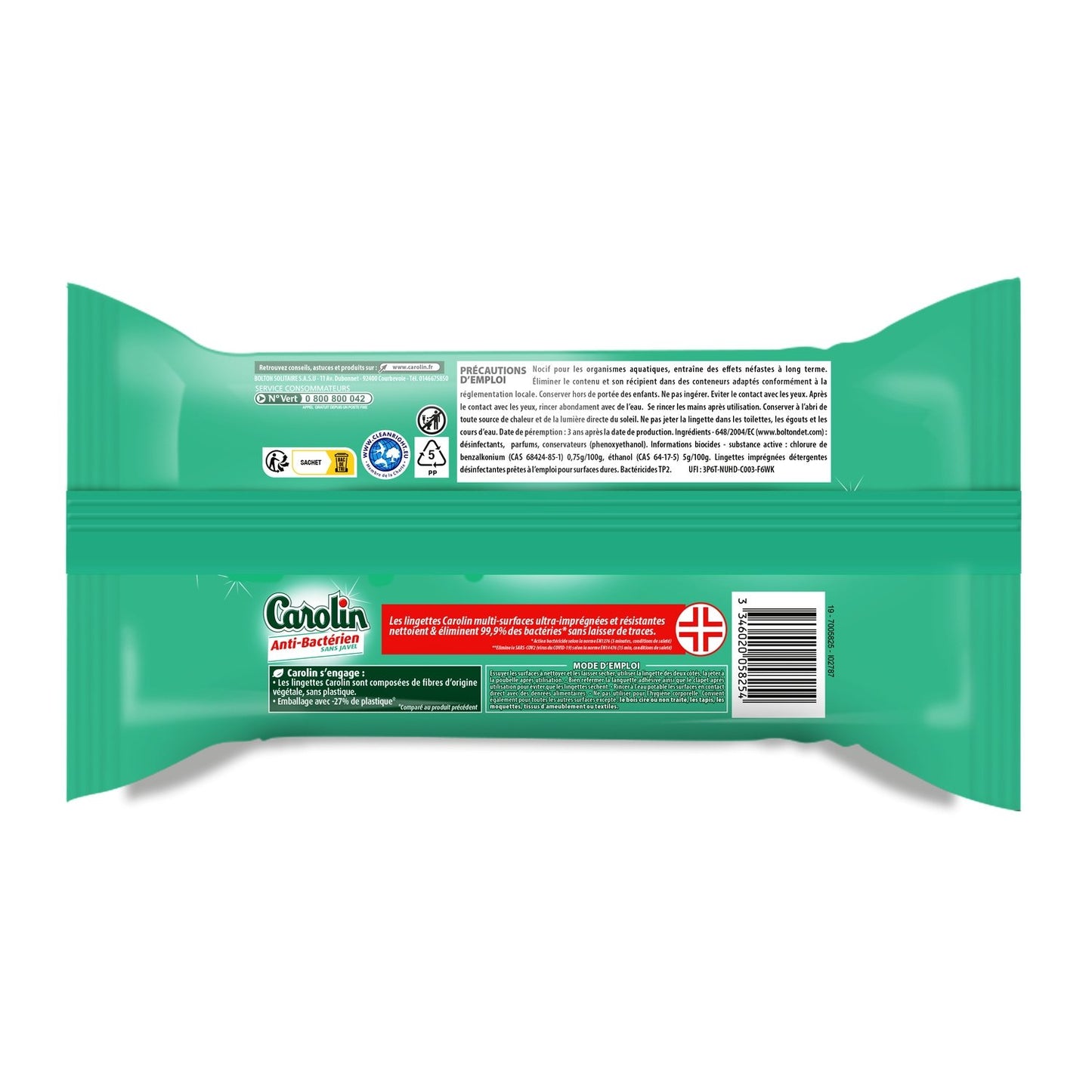 Lingettes Résistante Anti-Bactérien Sans Javel CAROLIN