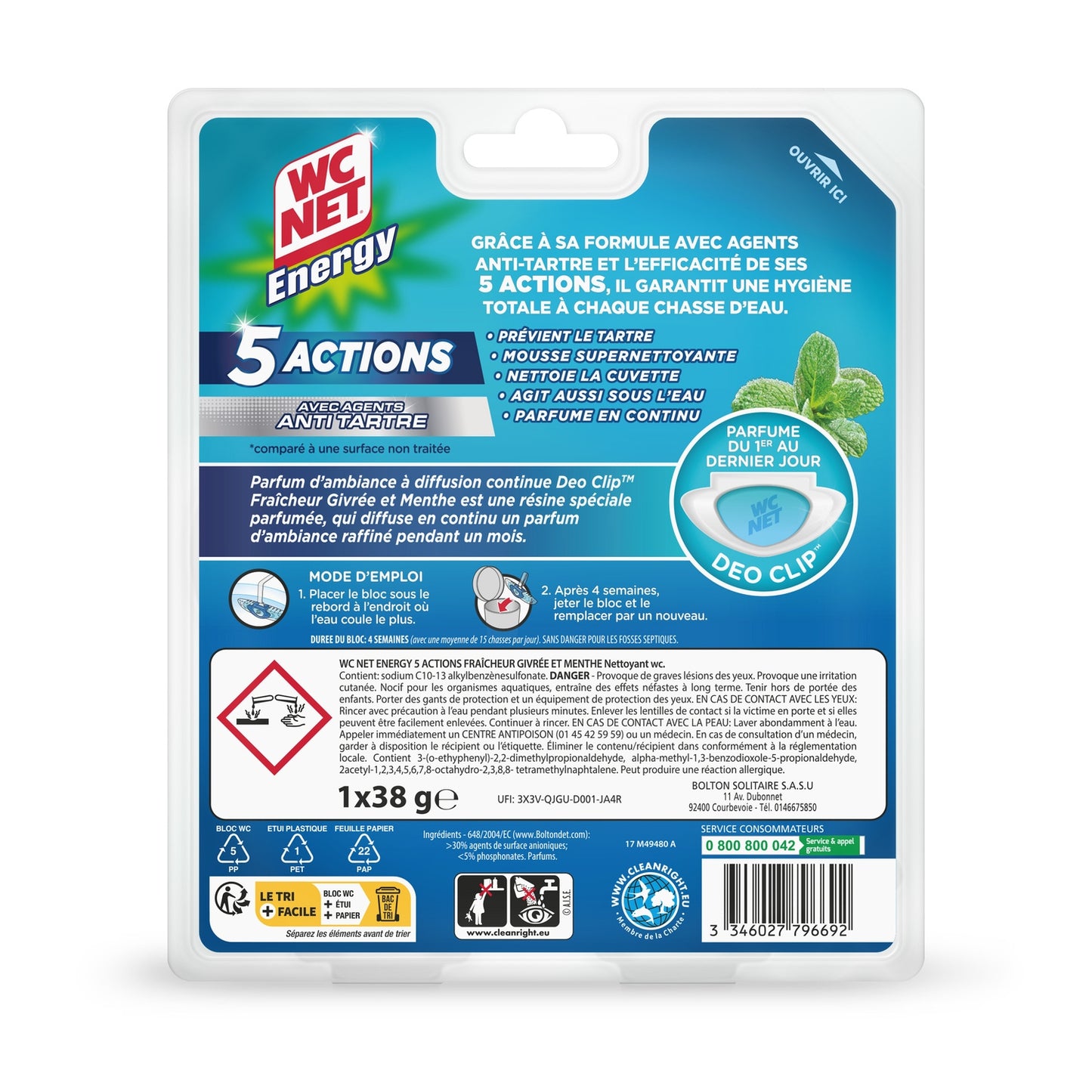 Anti-Scale Toilet Block 5 Actions Frosted Freshness Mint Energy WC NET