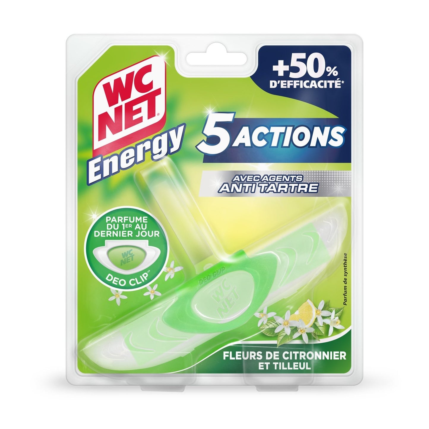 Bloc Wc Anti-Tartre Fleurs de Citronnier Tilleul Energy 5 Actions WC NET le bloc de 38g