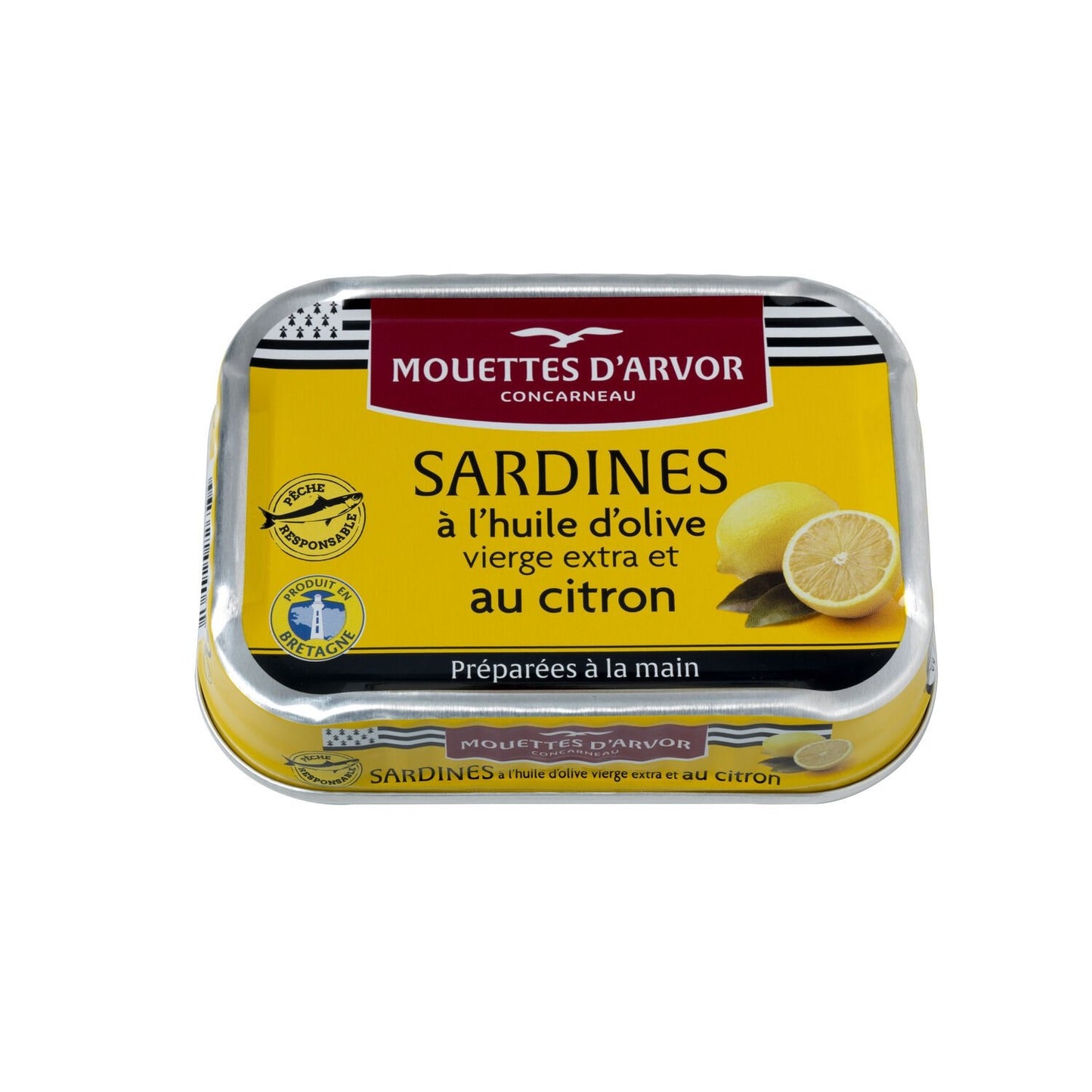 Sardines à l'Huile d'Olive et Citron LES MOUETTES D'ARVOR la boîte de 115g